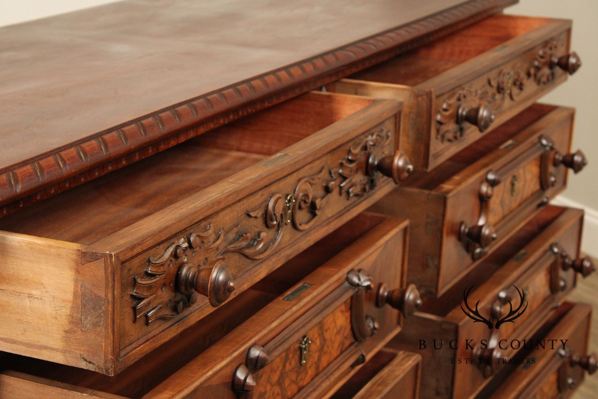 Italian Renaissance Style Carved Walnut Long Chest