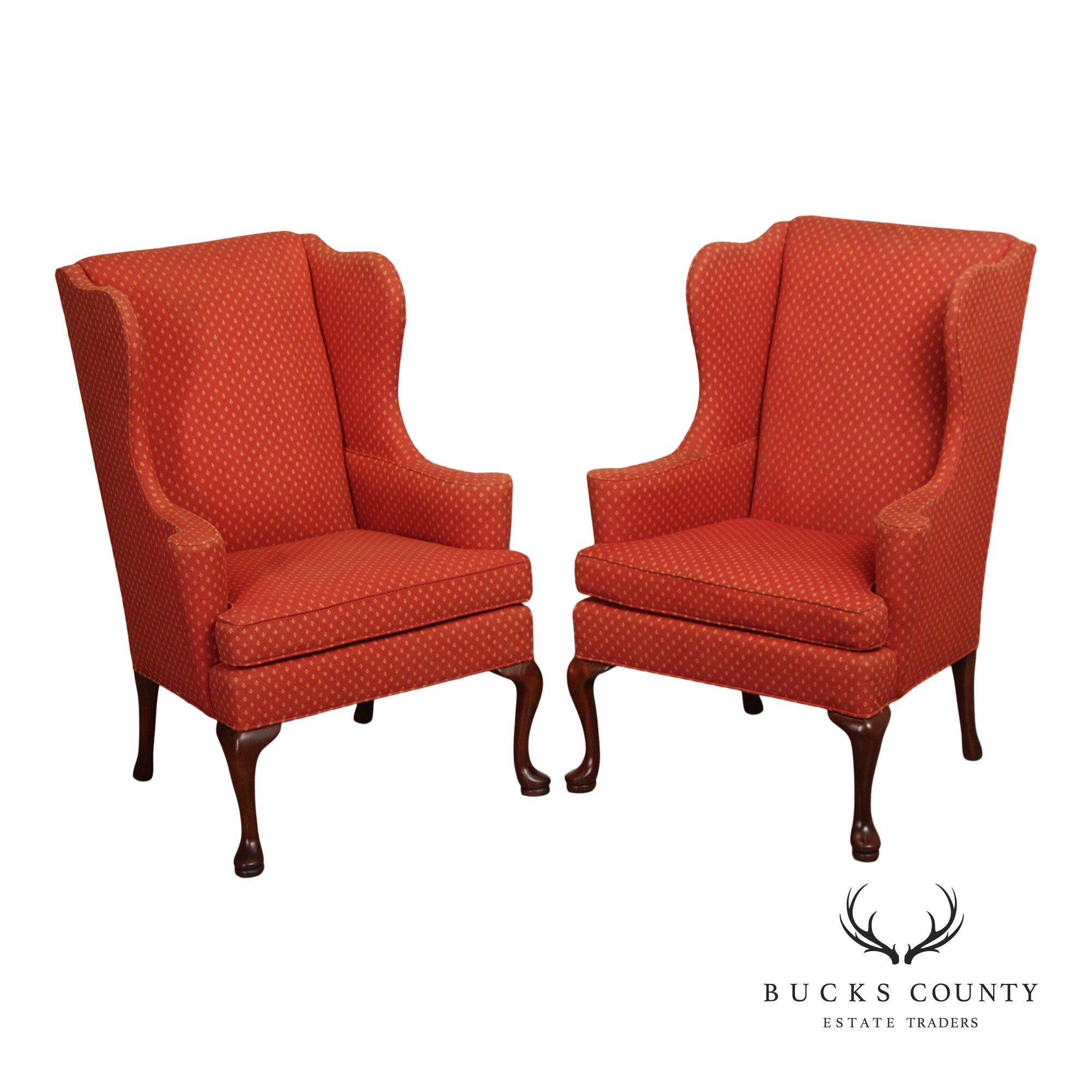Hickory Chair Vintage Pair Of Queen Anne Style Wing Chairs