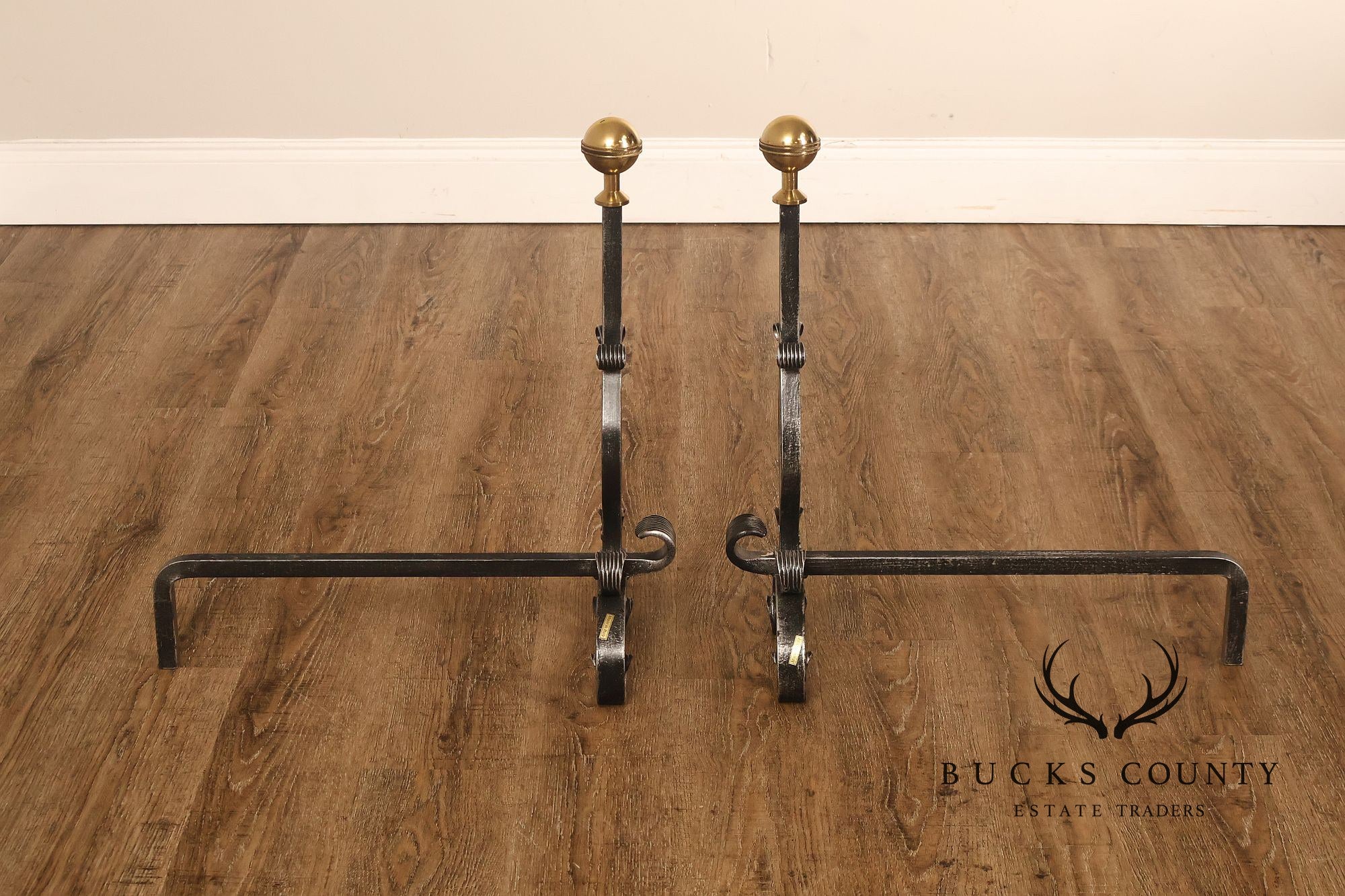 Pair of Italian Wrought Iron And Brass Fireplace Andirons
