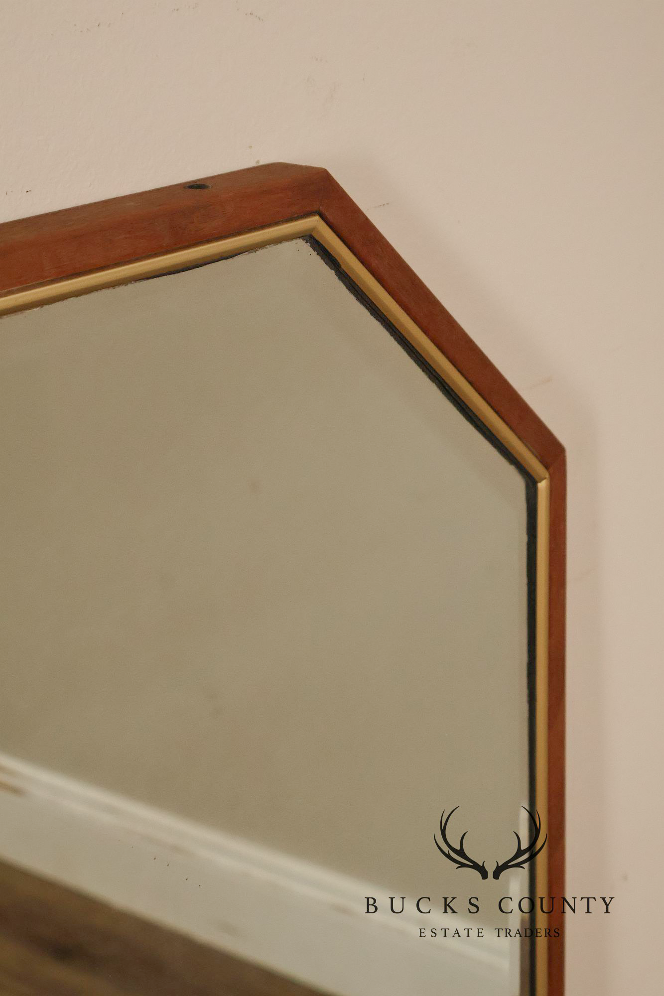 Mid Century Modern Walnut Frame Large Octagonal Wall Mirror