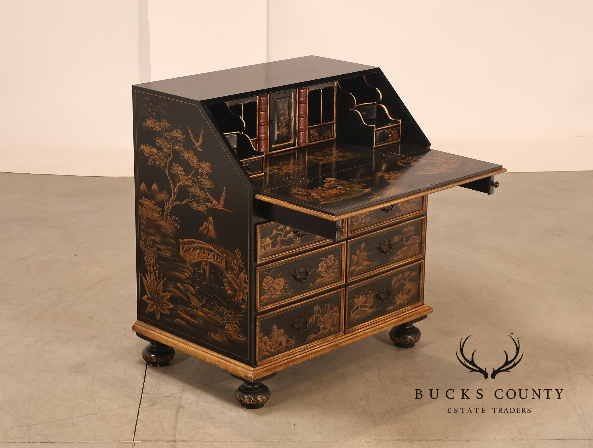 Chinoiserie Decorated Drop Front Secretary Desk