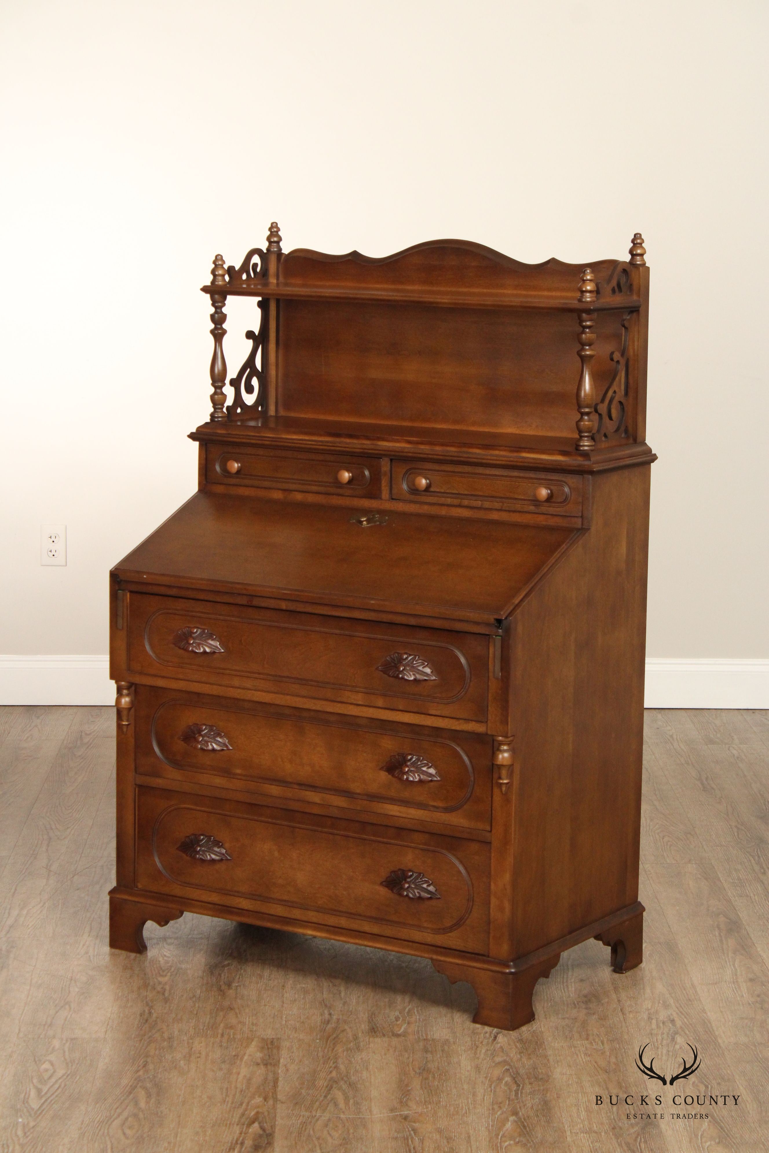 Victorian Style Cherry Drop Front Writing Desk