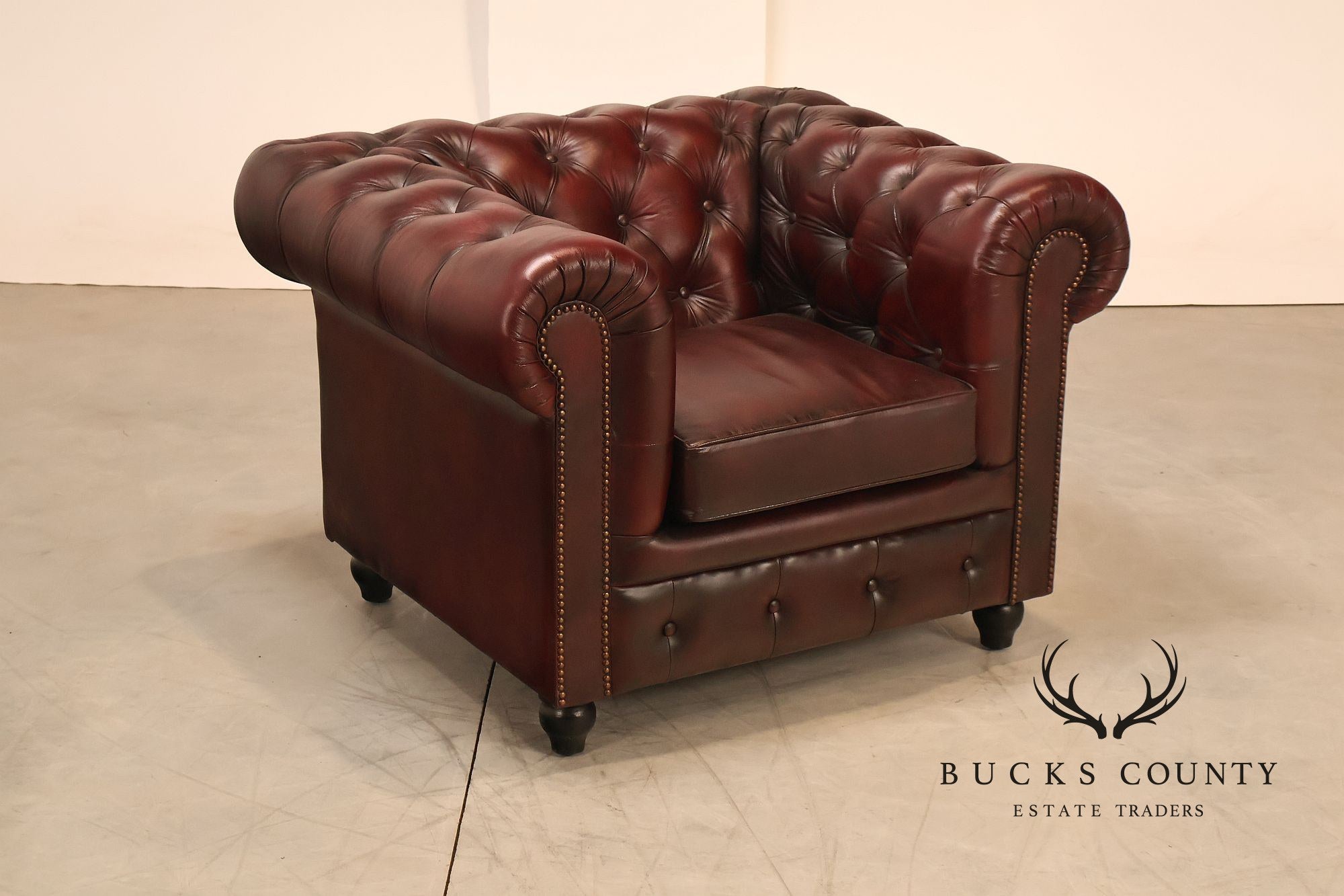 Chesterfield Style Pair Of Oxford Red Tufted Leather Club Chairs