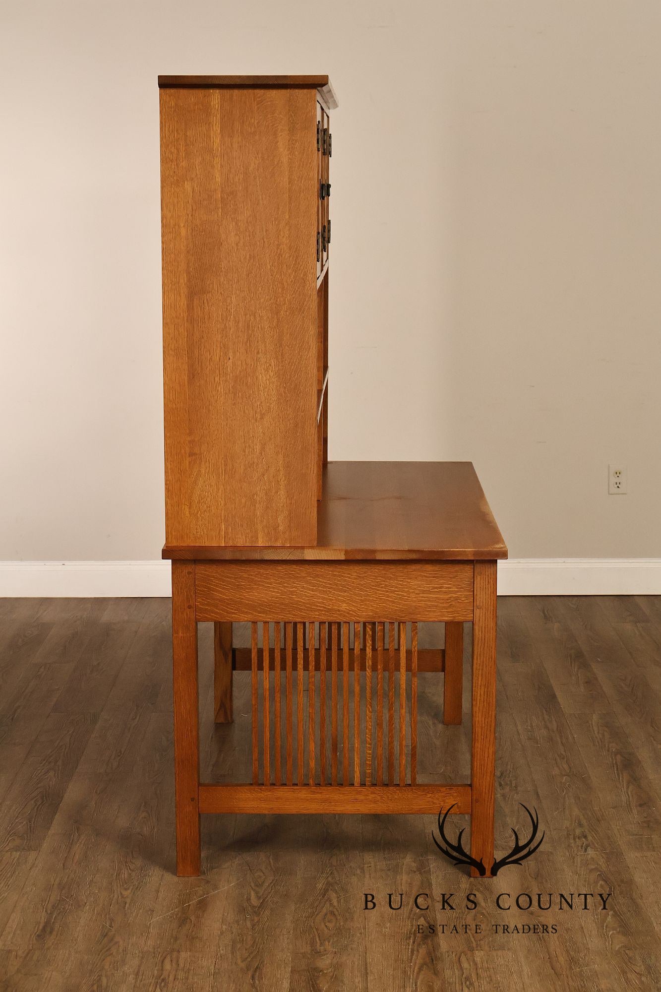 Stickley Mission Collection Oak Spindle Desk with Hutch