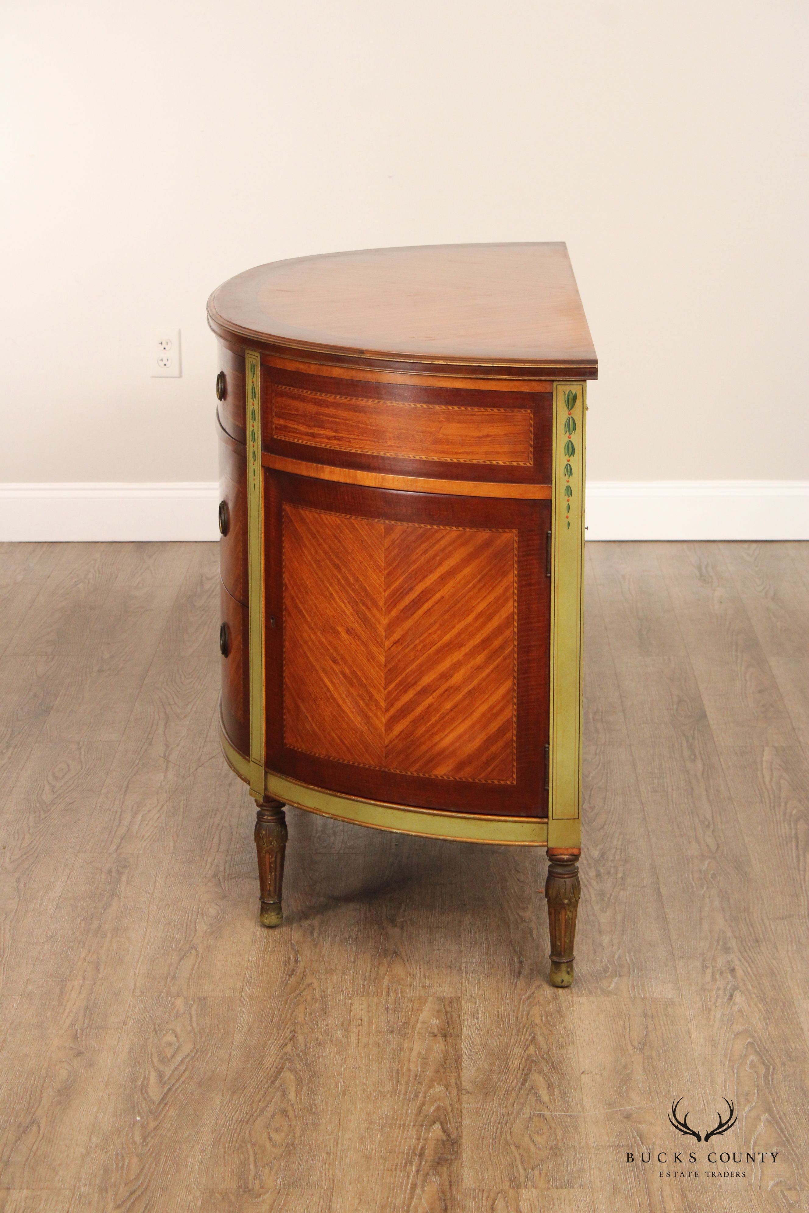 1930's French Louis XVI Style Satinwood Demilune Commode