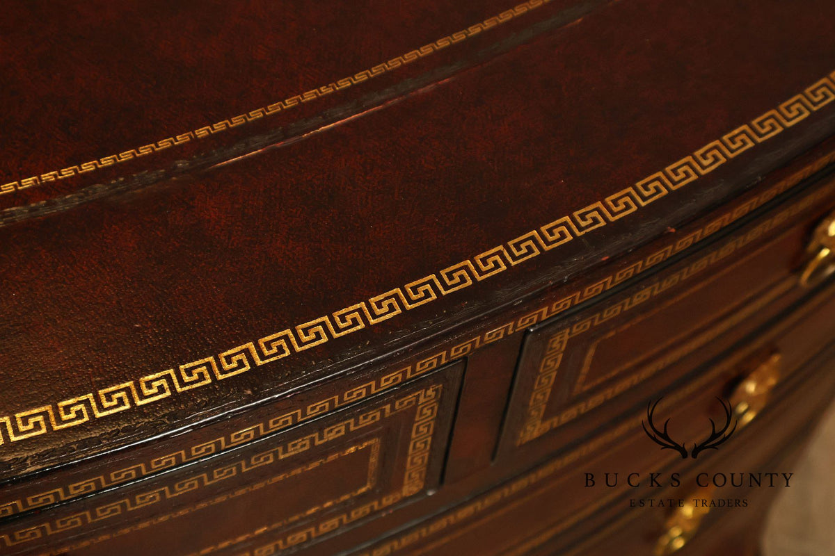Maitland-Smith Neoclassical Leather Wrapped Bow Front Bedside Chest