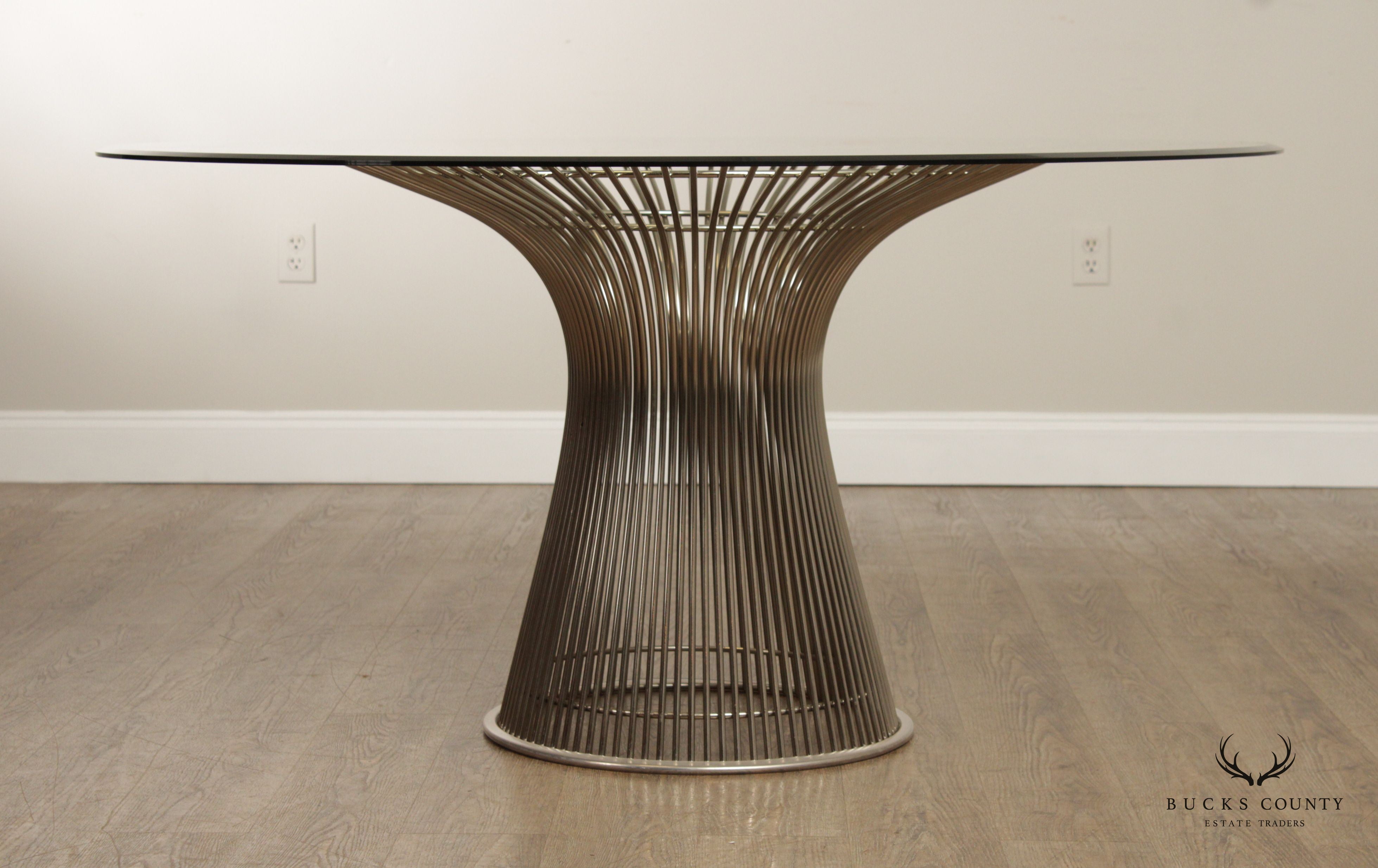 Warren Platner Style Mid Century Modern Round Glass Top Dining Table