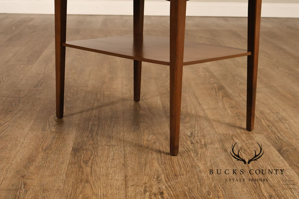 Mid-Century Modern Walnut Two-Tier End Table With Sculpted Apron Detail