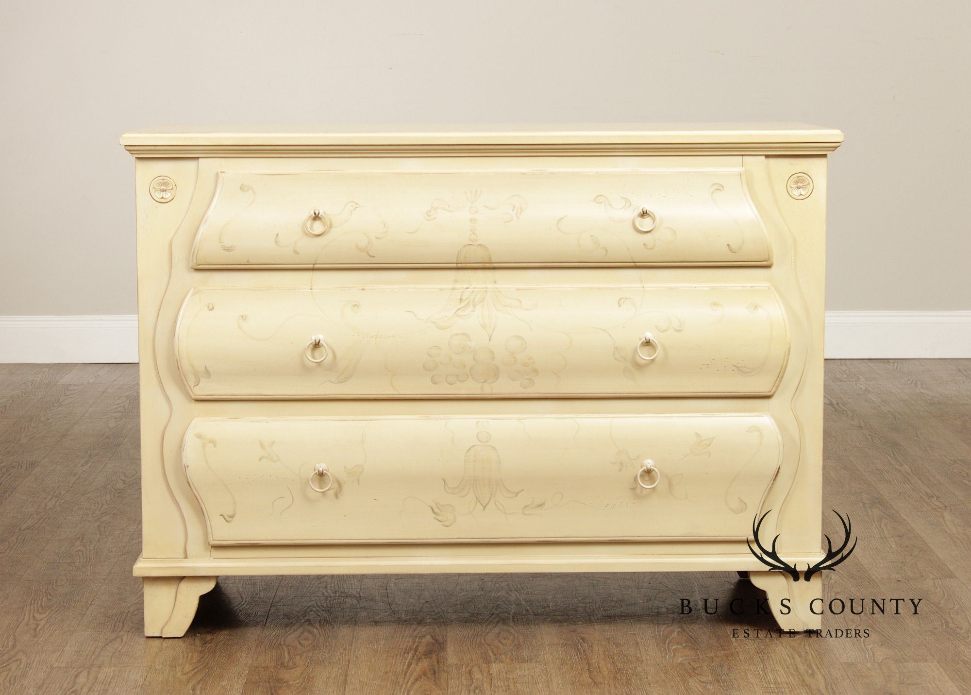 Ethan Allen Paint Decorated 'Maison' Bombe Chest of Drawers