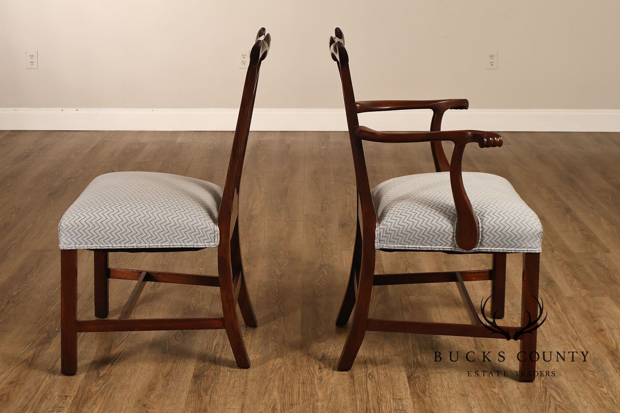 1940's Chippendale Style Set Of Eight Custom Mahogany Dining Chairs