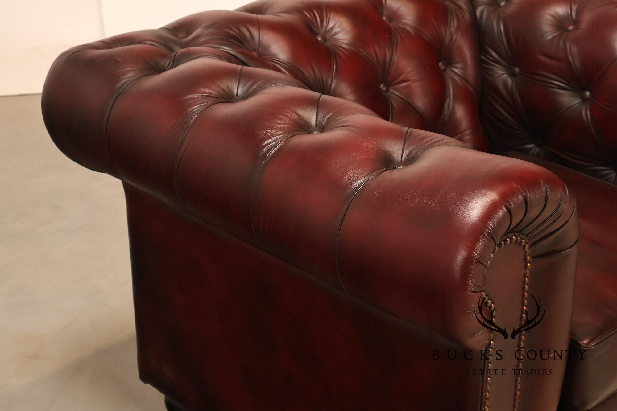 Chesterfield Style Pair Of Oxford Red Tufted Leather Club Chairs