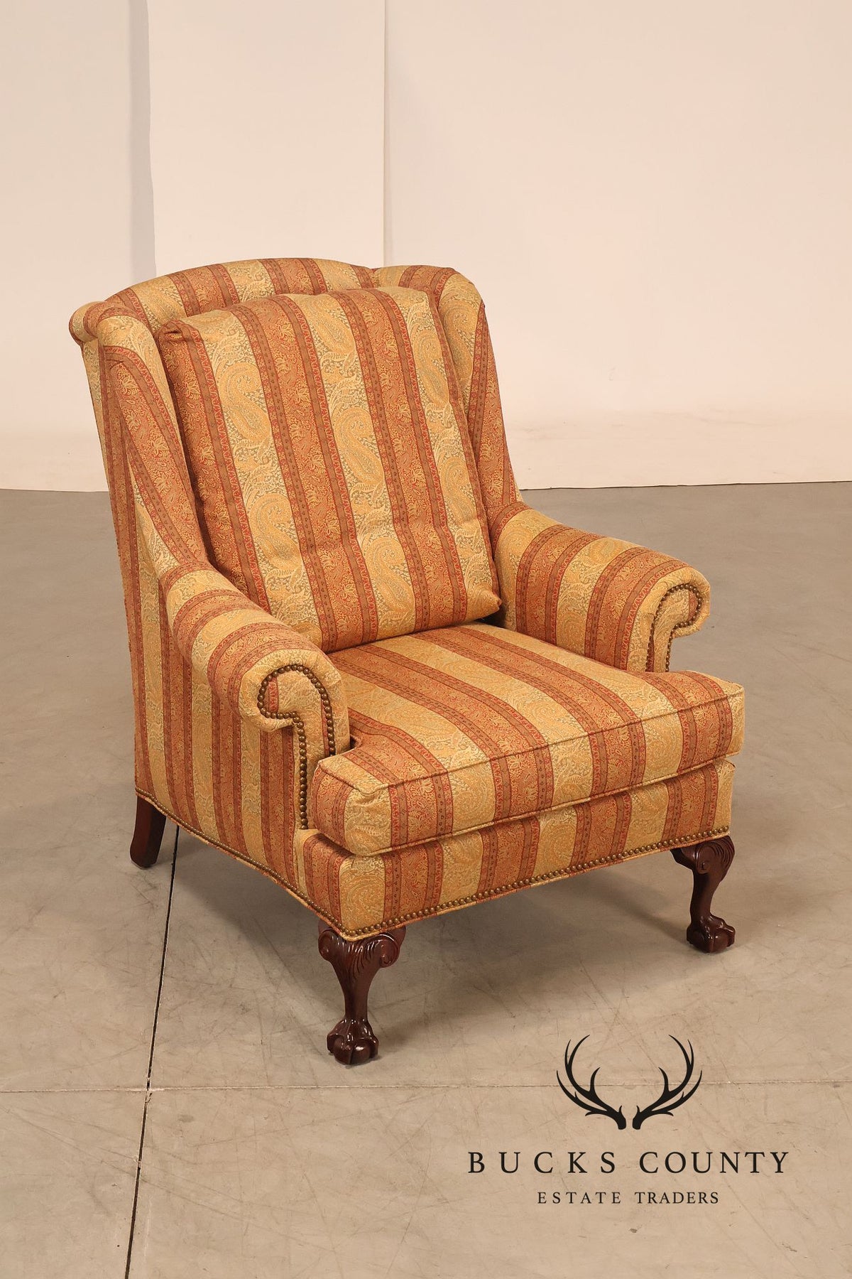 Hickory Chair Chippendale Style Custom Upholstered Wing backArmchair