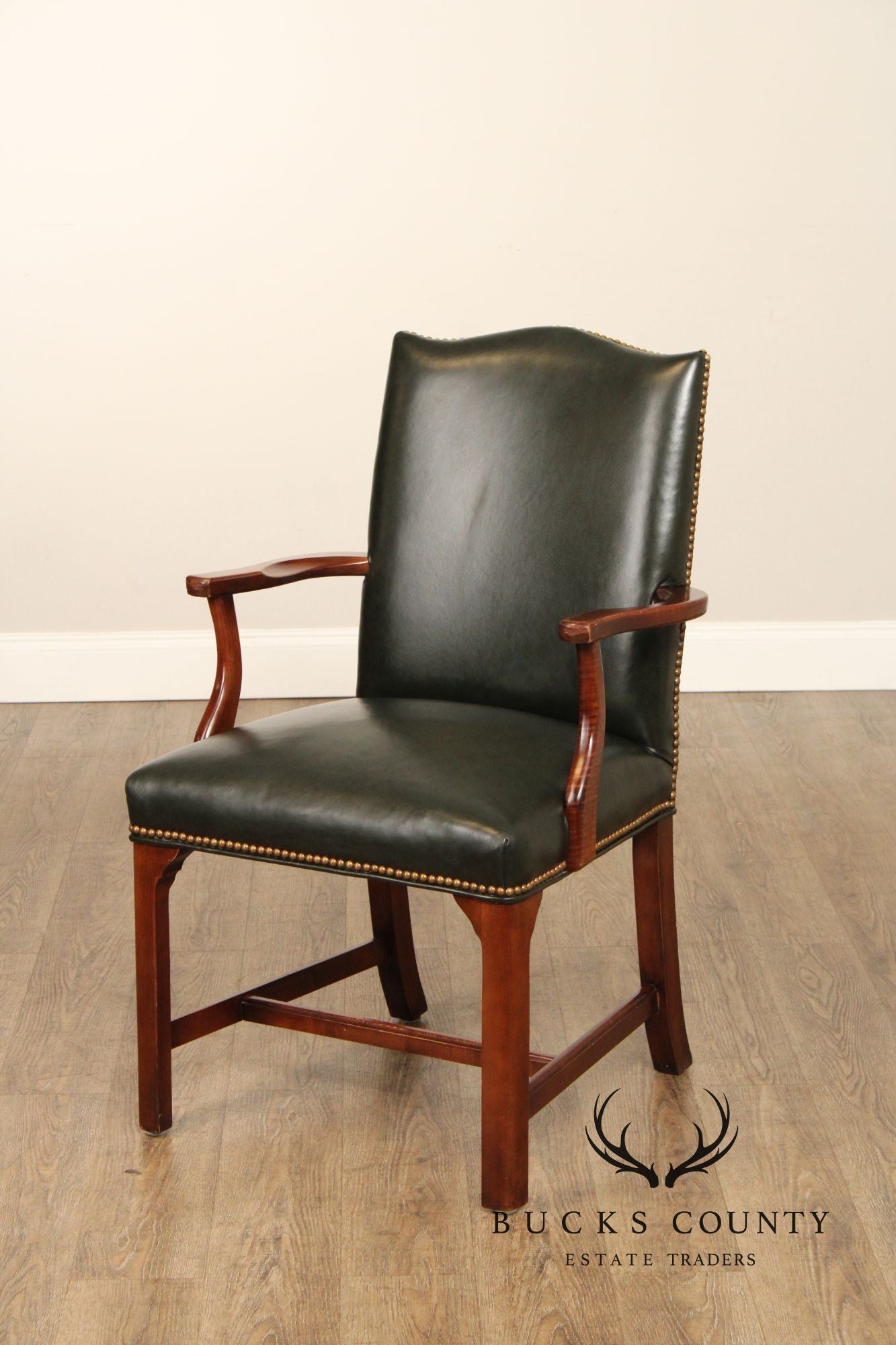 Southwood Chippendale Style Leather and Mahogany Library Armchair