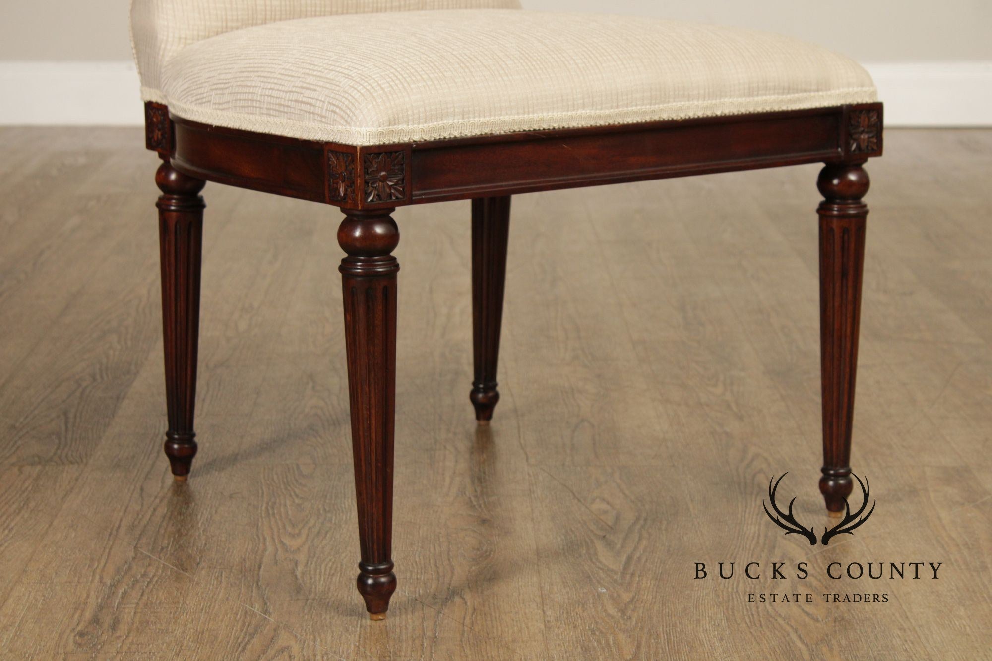 Maitland Smith French Louis XVI Style Set of Eight Mahogany and Upholstered Dining Chairs
