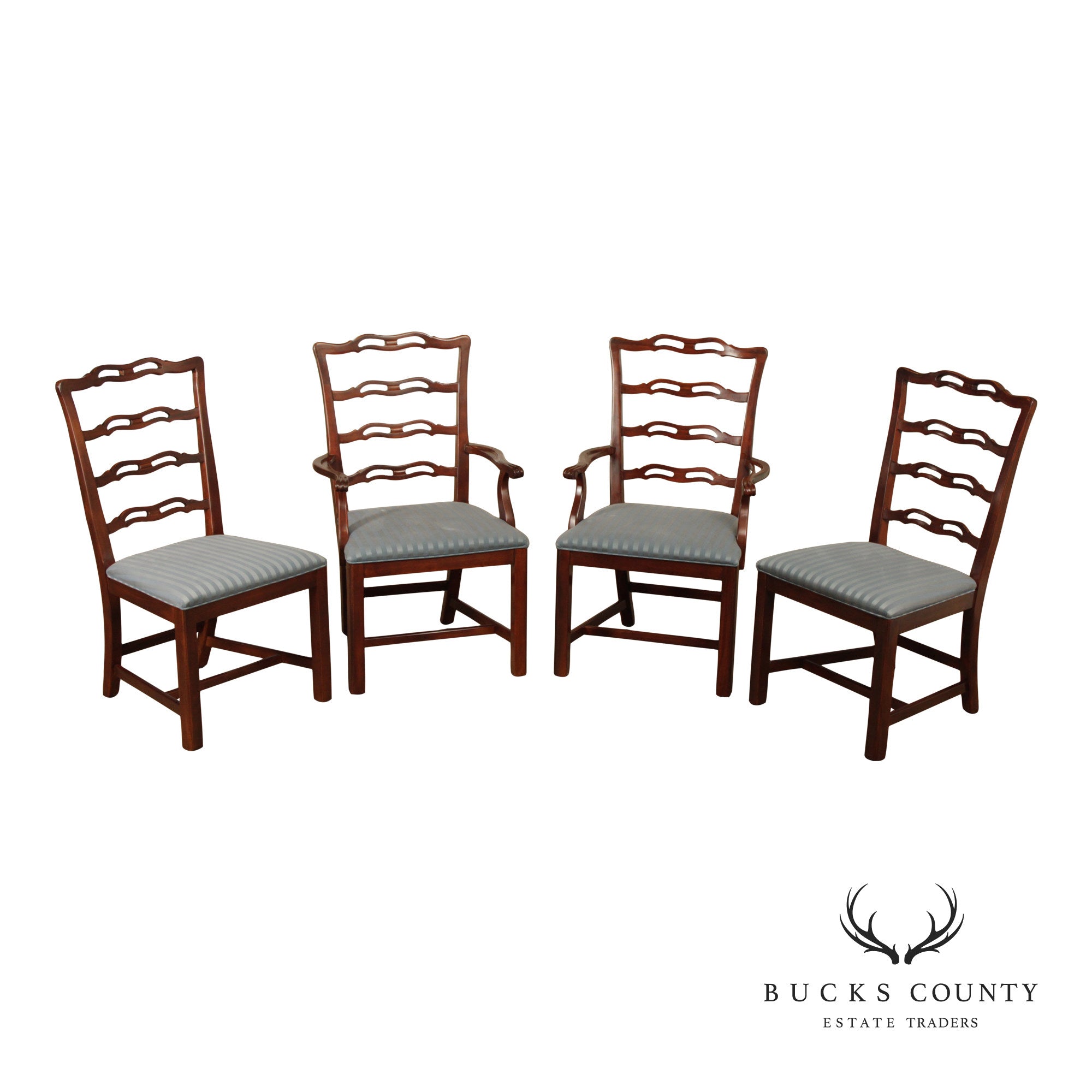 Drexel Heritage Chippendale Style Set Of Four Mahogany Ladder Back Dining Chairs