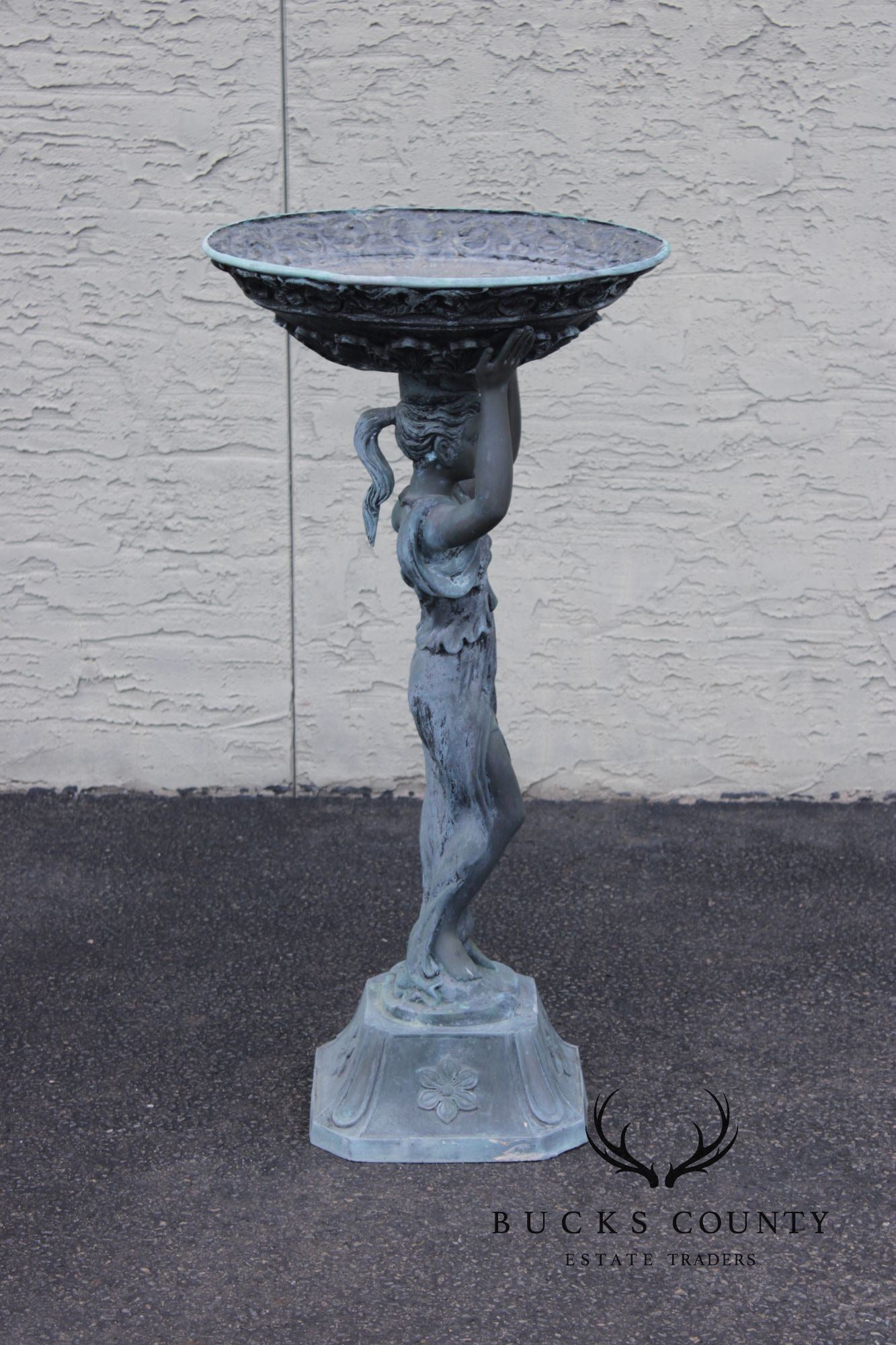 Classical Style Figural Bronze Garden Birdbath