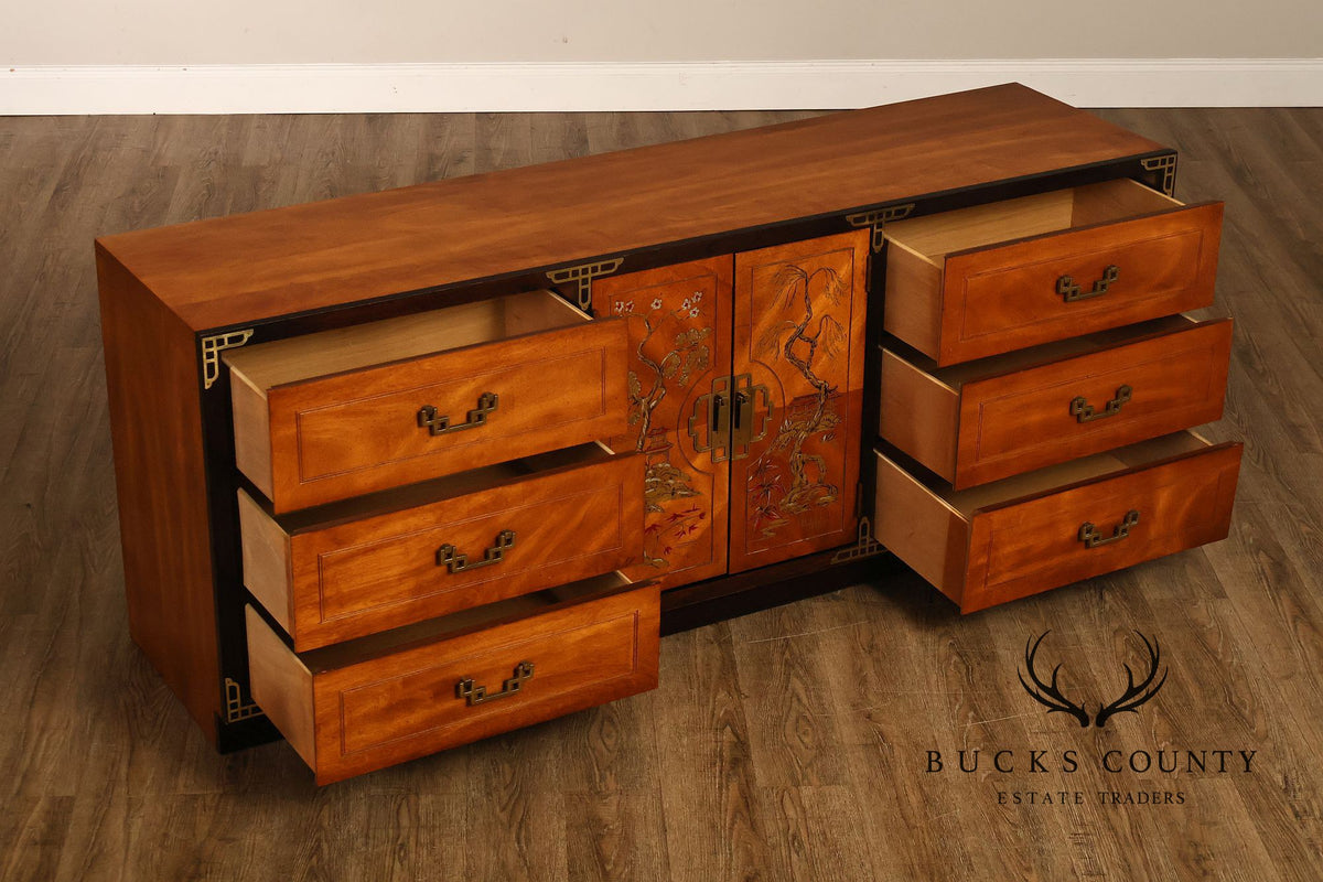 Bassett Campaign Style Walnut Triple Dresser