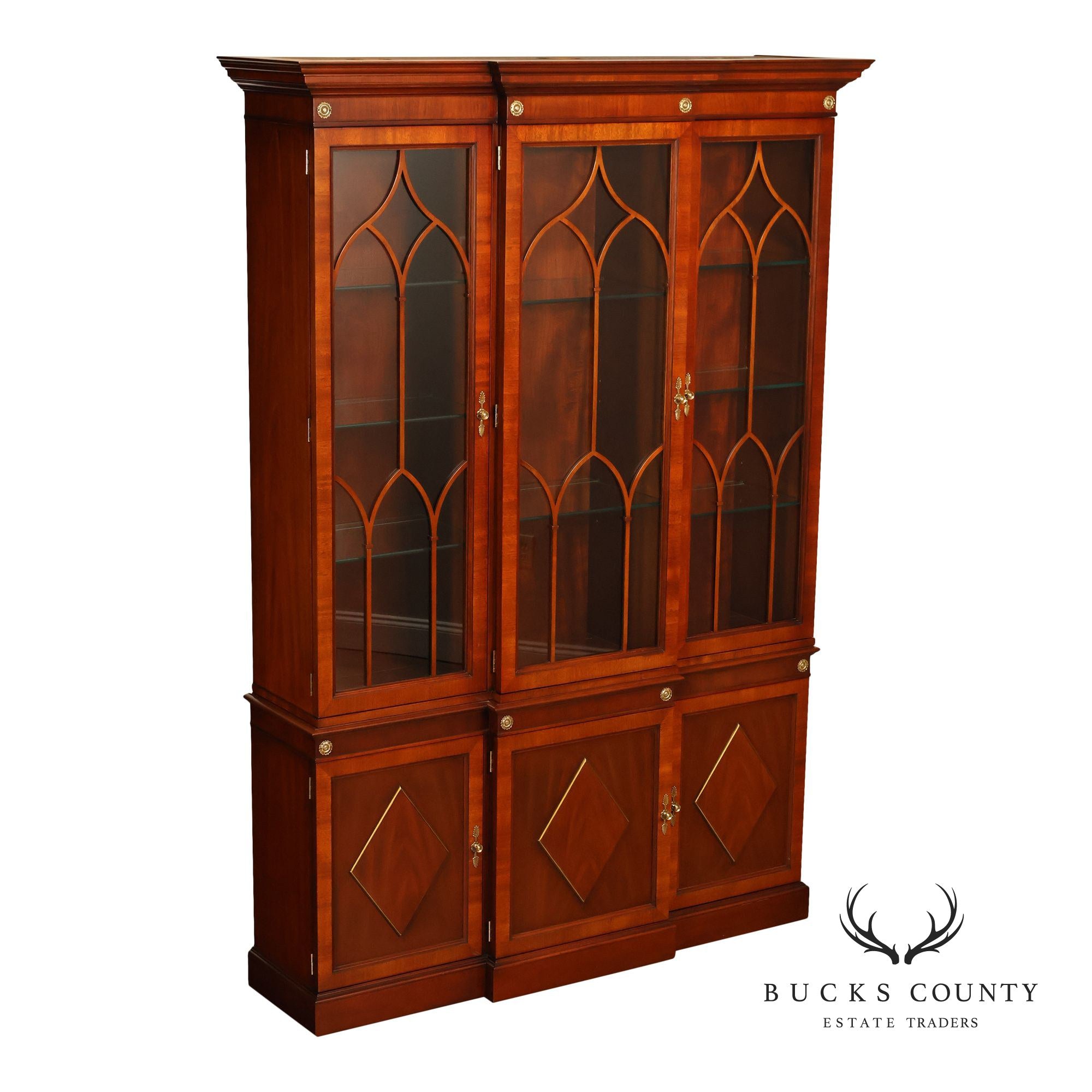 Kindel Neoclassical Style Mahogany Breakfront China Cabinet