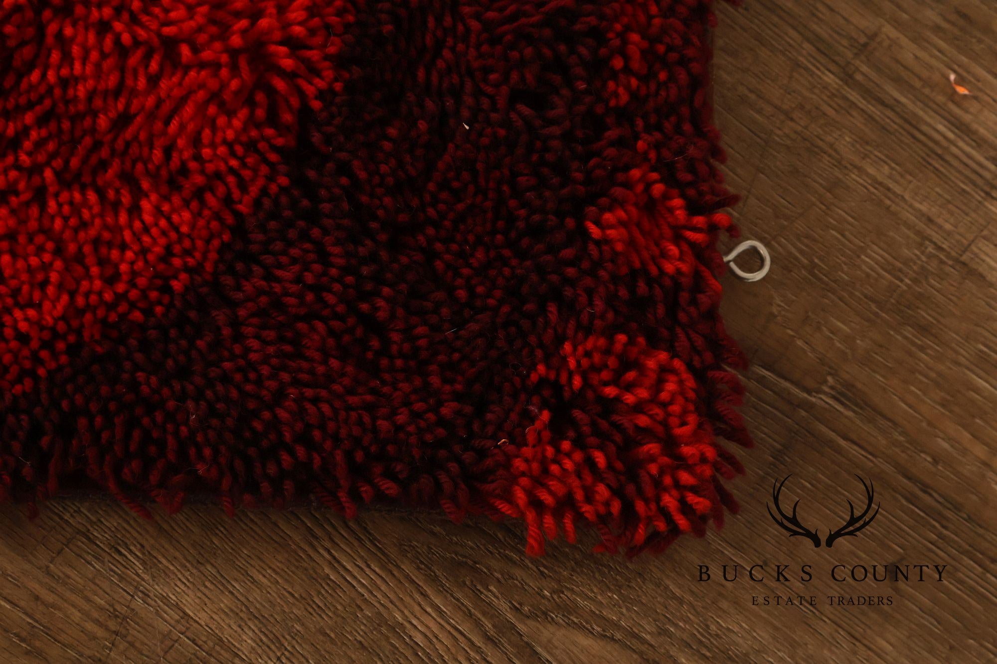 Mid Century Modern Scandinavian Rya Wool Abstract Red Shag Area Rug / Textile Wall Hanging by Ritva Puotila