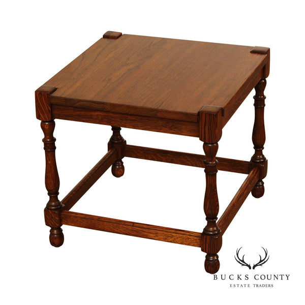 William & Mary Style Oak Square Top Taboret Side Table