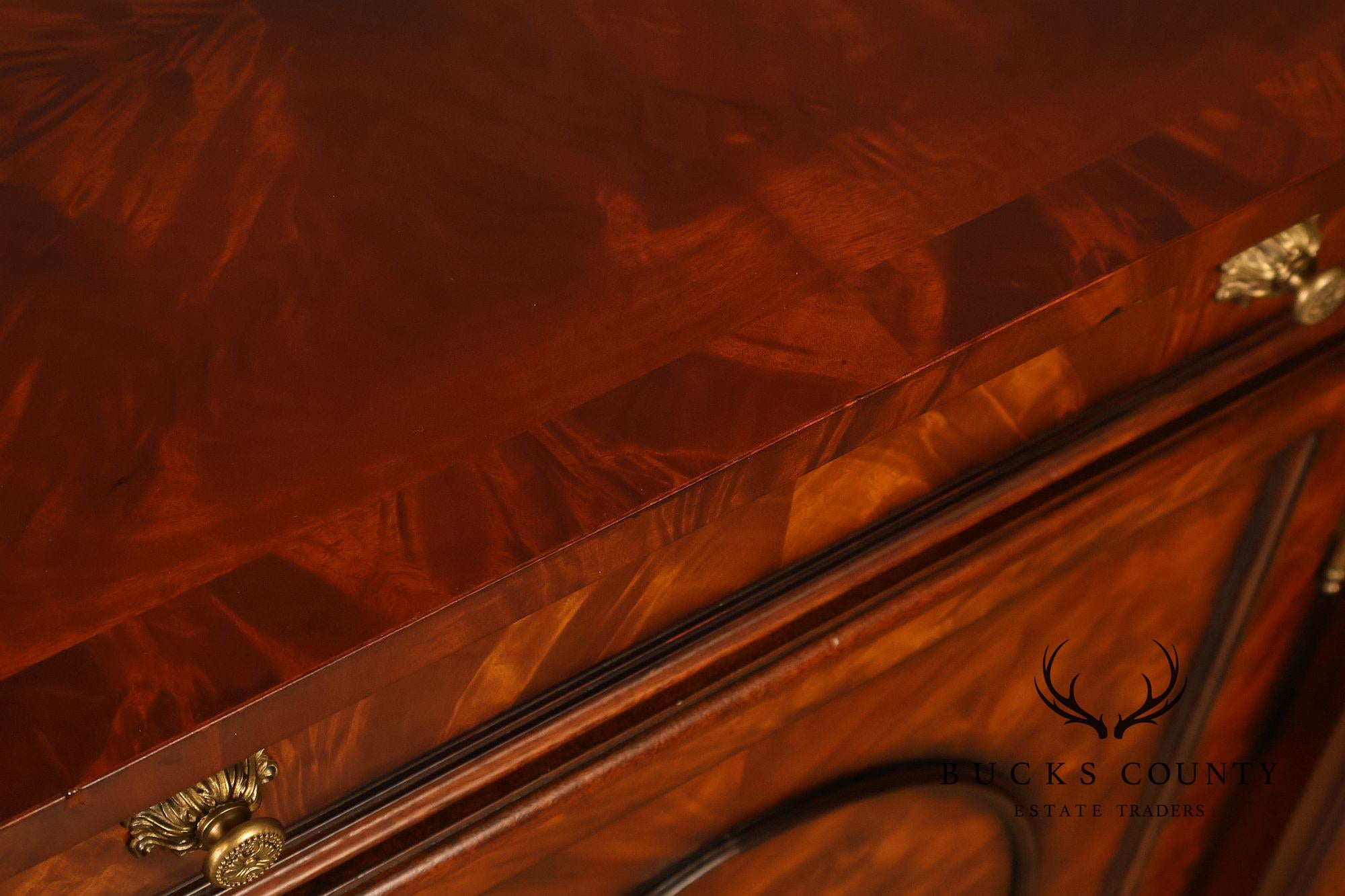 Theodore Alexander Replica Concave Mahogany And Burl Mahogany Sideboard Cabinet