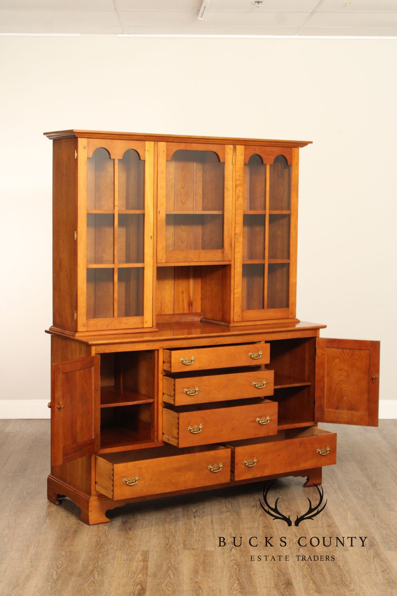 Stickley Chippendale Style Vintage Cherry Two-Piece China Cabinet