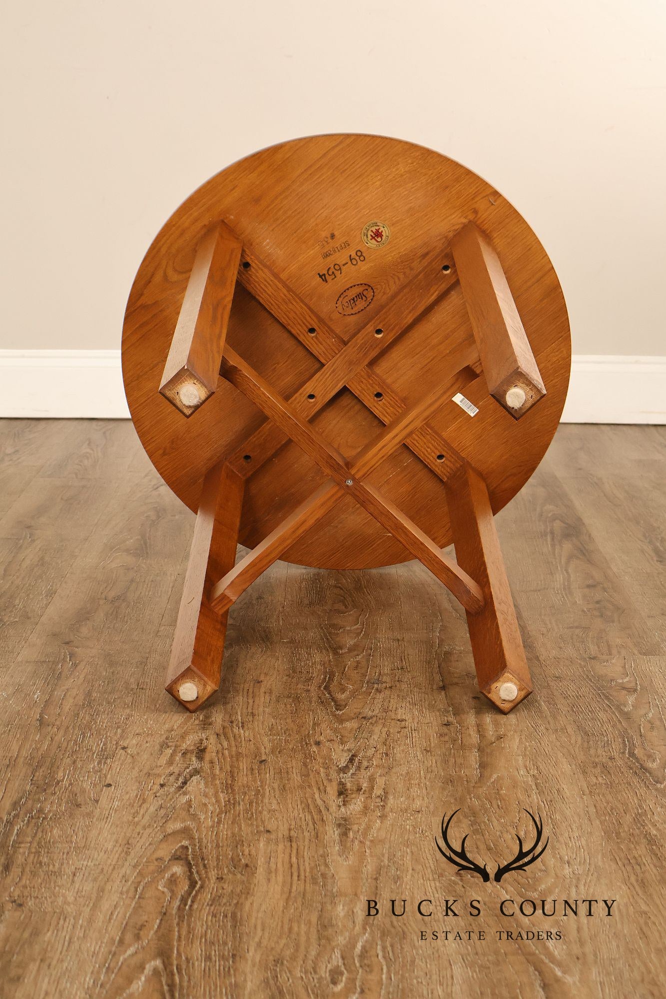 Stickley Mission Ellis Inlaid Round Oak Side Table