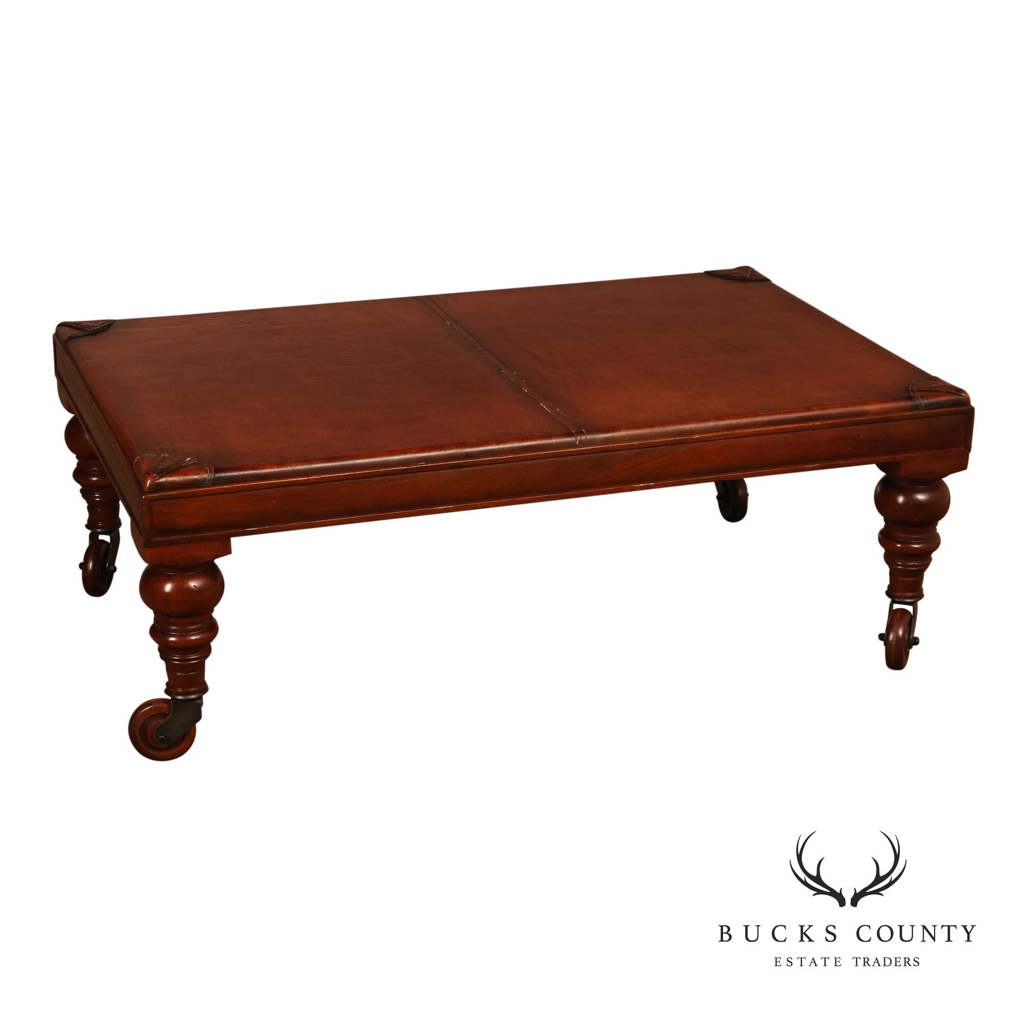 South Cone Company Traditional LeatherTop Coffee Table On Casters