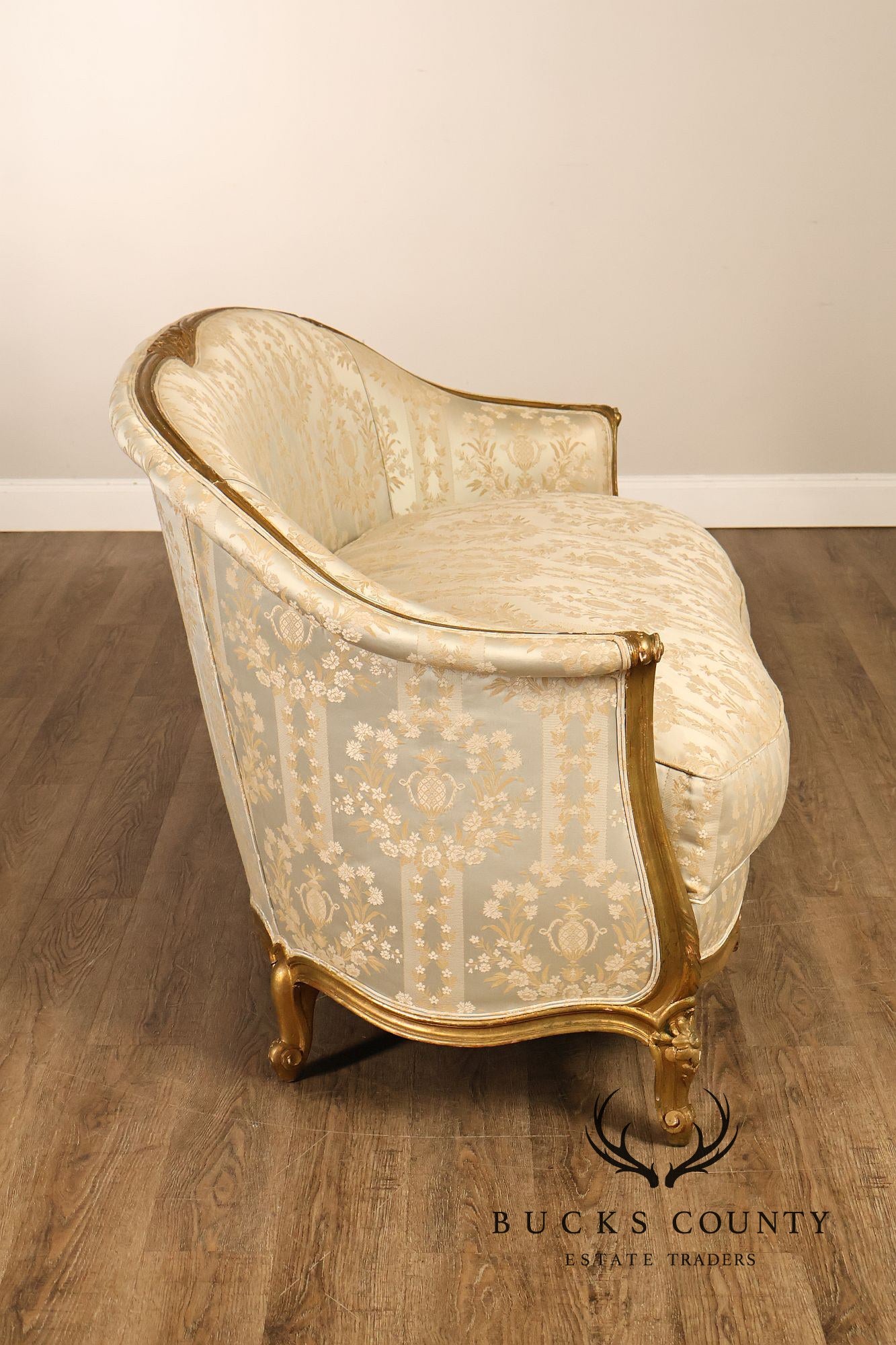 Antique French Louis XV Style Giltwood Upholstered Sofa