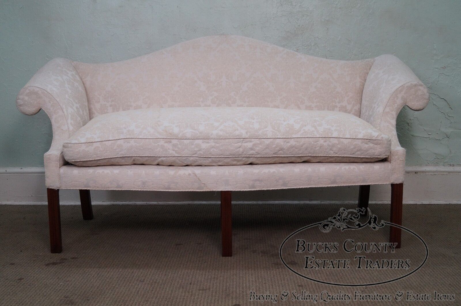 Bench Made Solid Mahogany Chippendale Style Camel Back Sofa