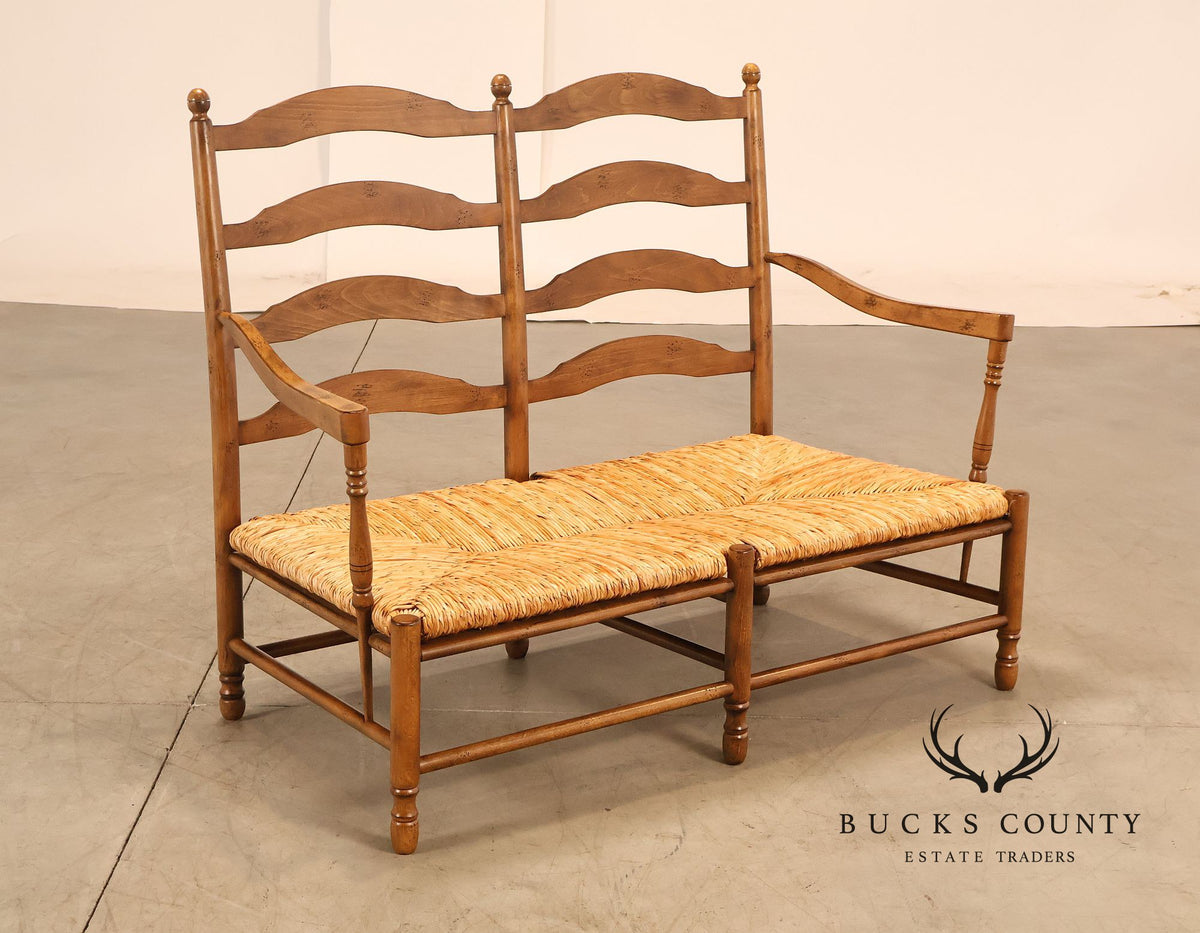 French Country Style Ladder Back Rush Seat Settee