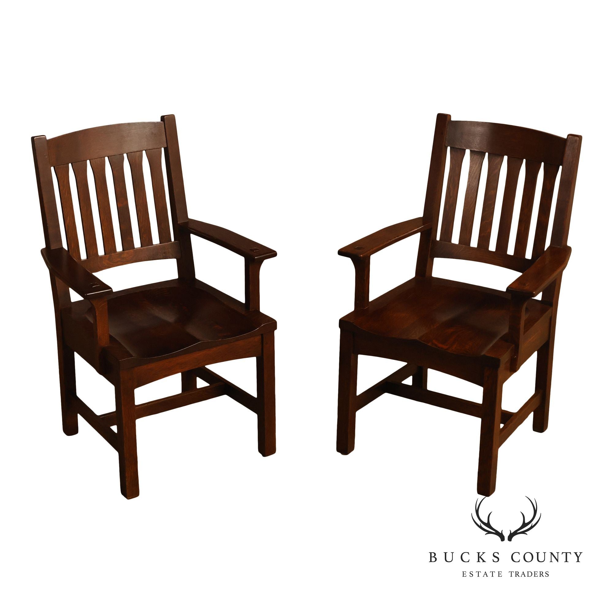 Stickley Mission Collection Pair Of Oak Cottage Armchairs