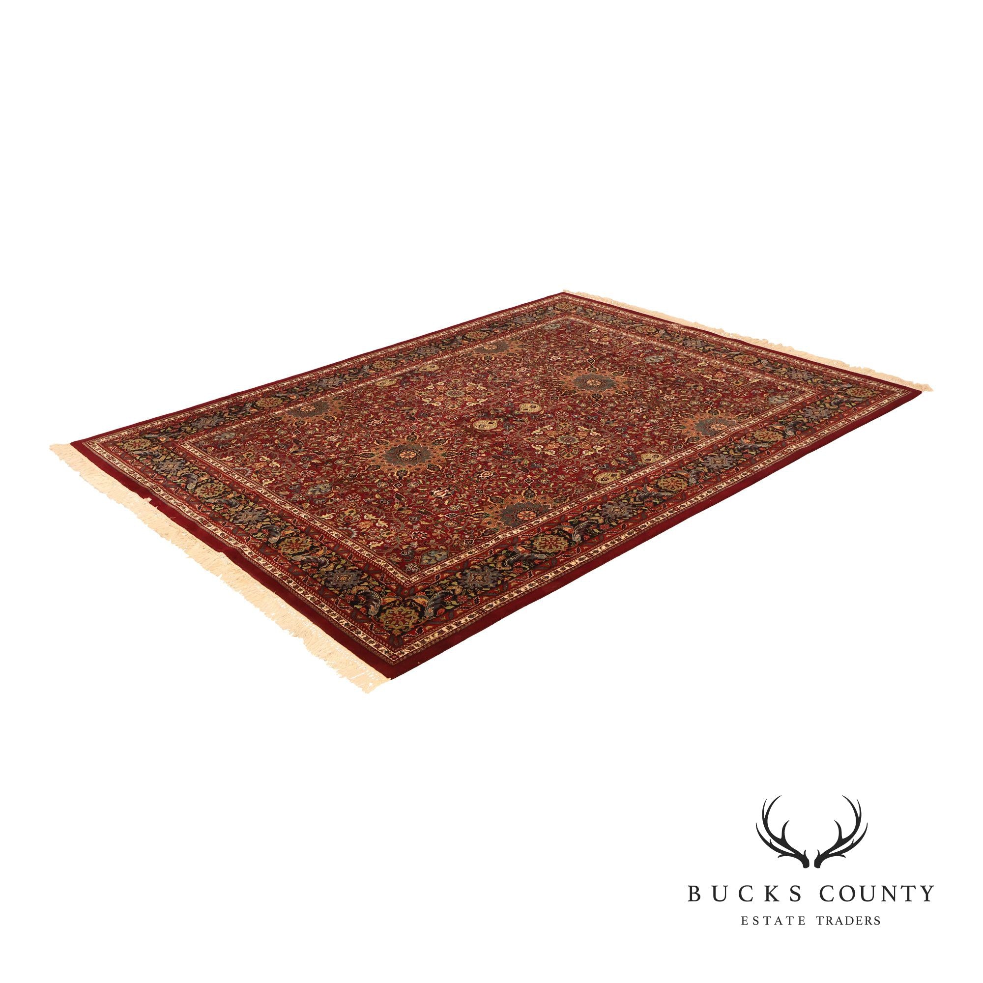 Hand Knotted Persian Style Wool Area Rug With Floral Medallion Design