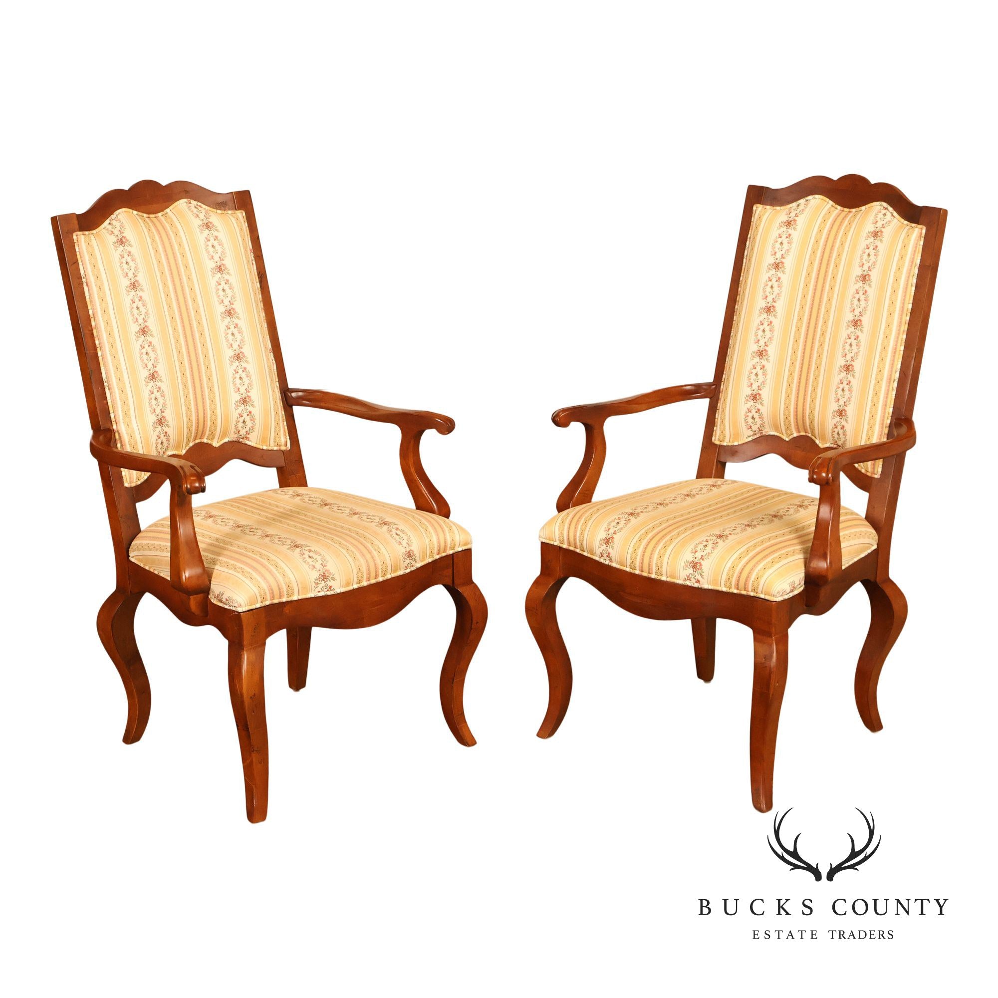 Century French Provincial Style Pair Of Upholstered Ladderback Armchairs