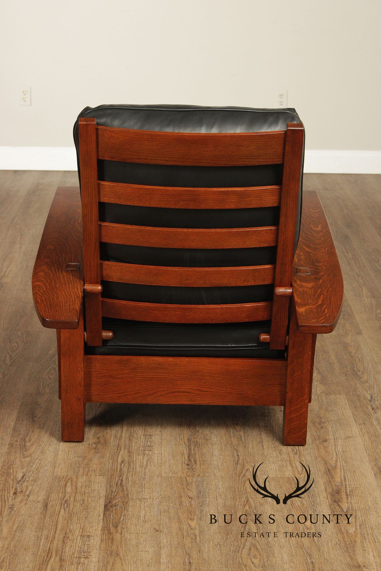 Stickley Mission Collection Oak Bow Arm Morris Chair and Ottoman