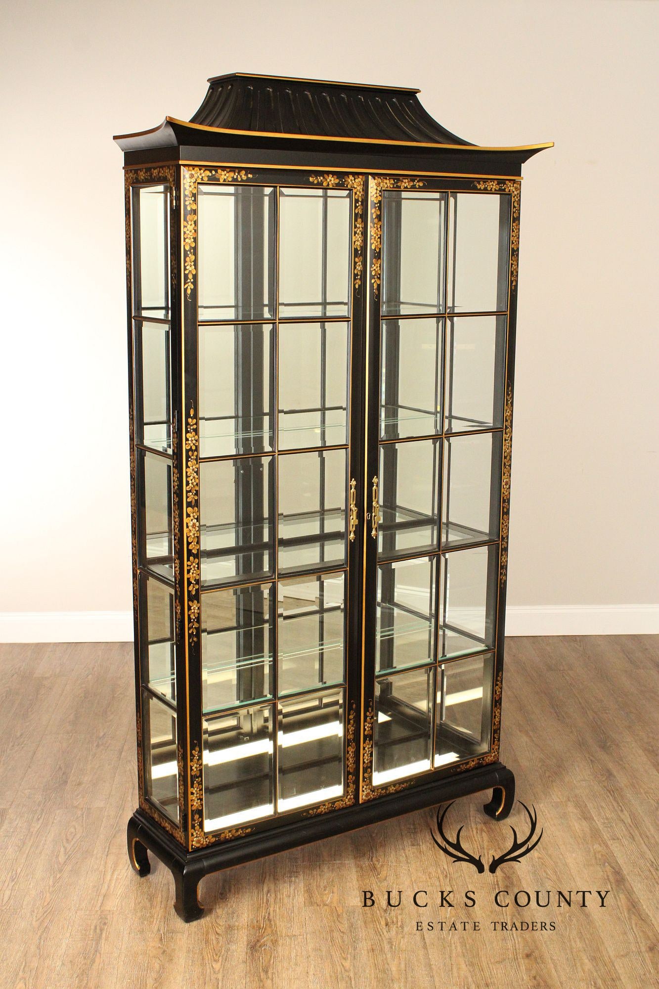 Chinoserie Decorated Pagoda Display Cabinet