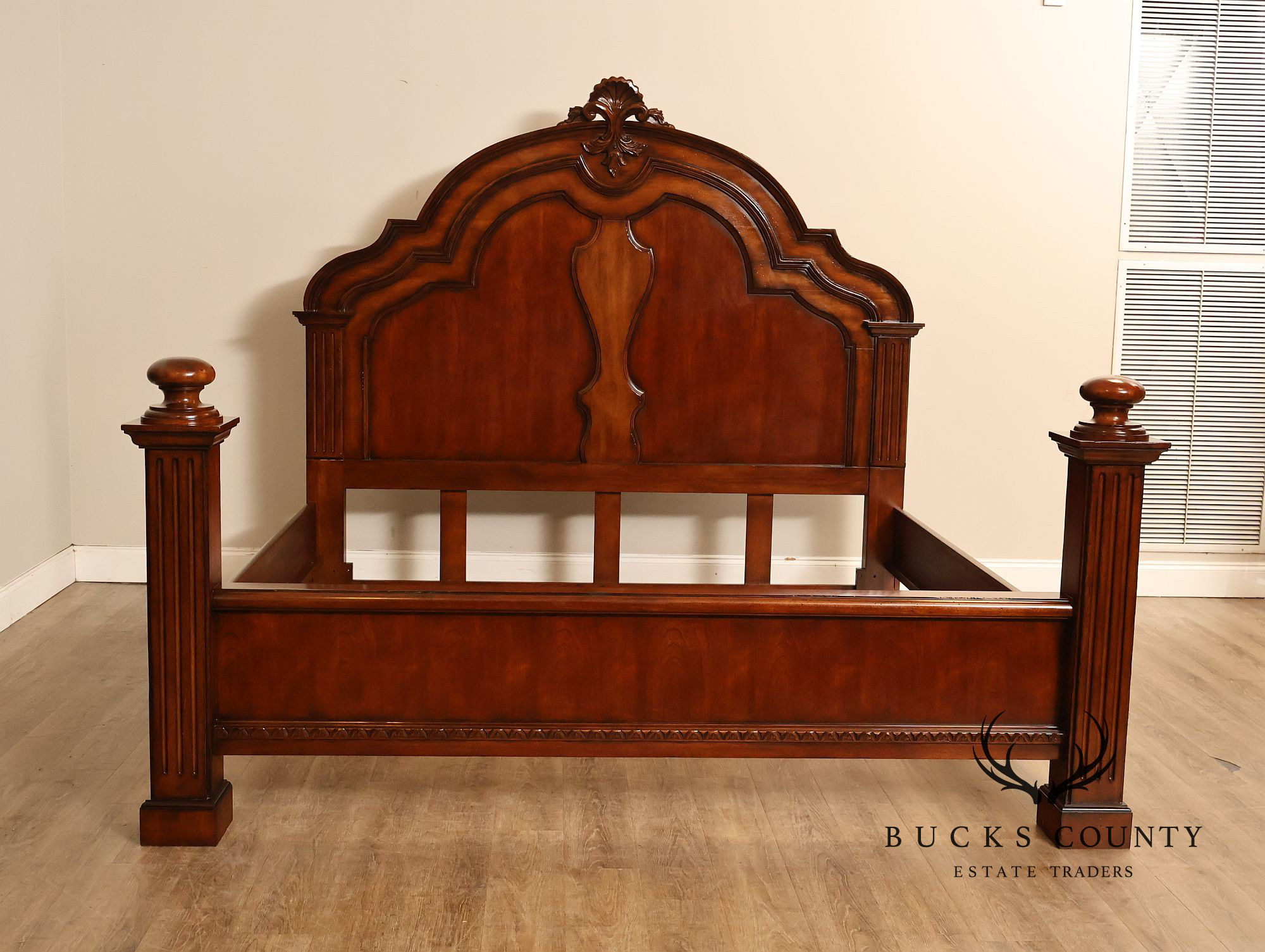 Baroque Style King Size Mahogany High Back Carved Bed Frame