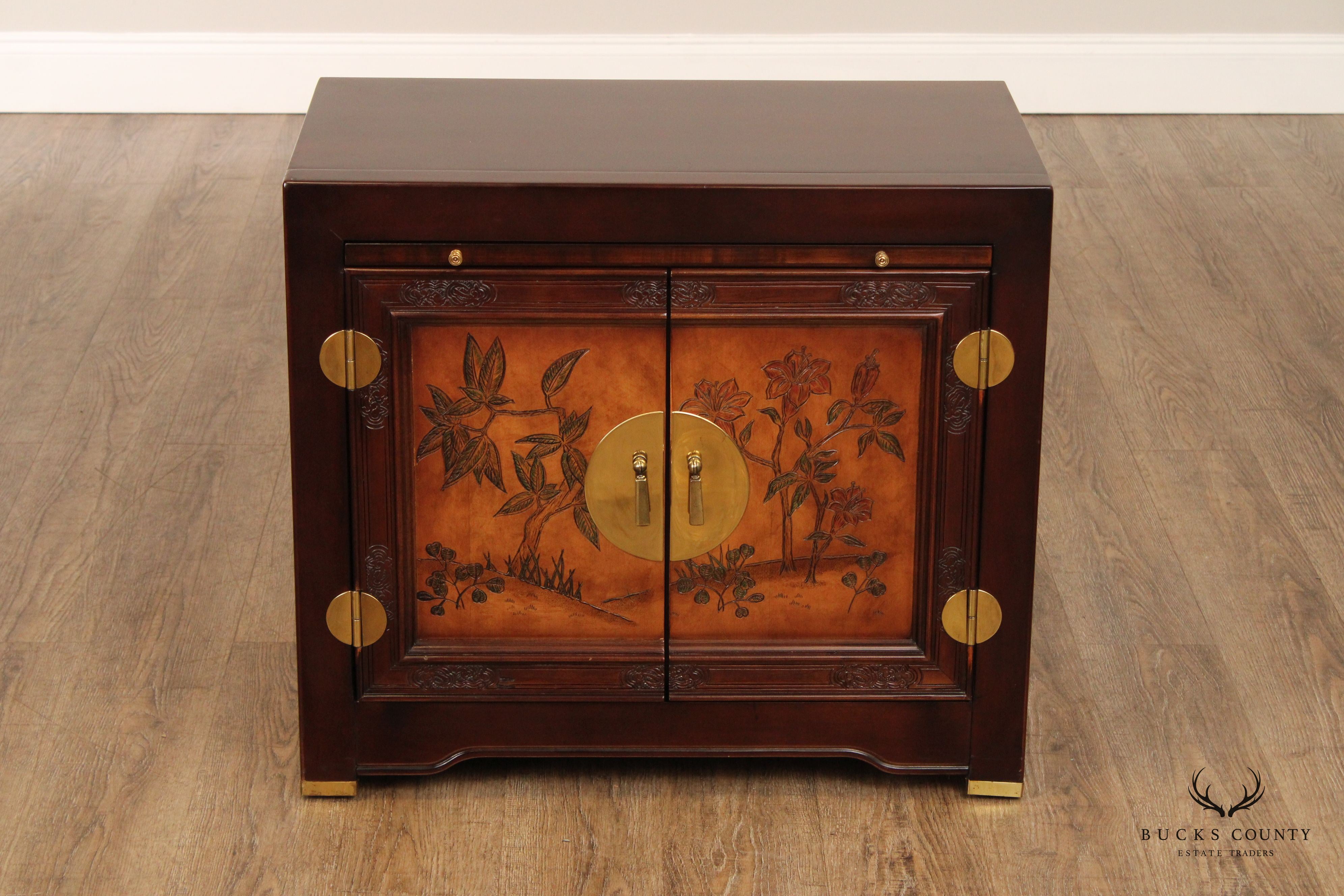 Asian Style Vintage Pair of Two Door Cabinet Nightstands