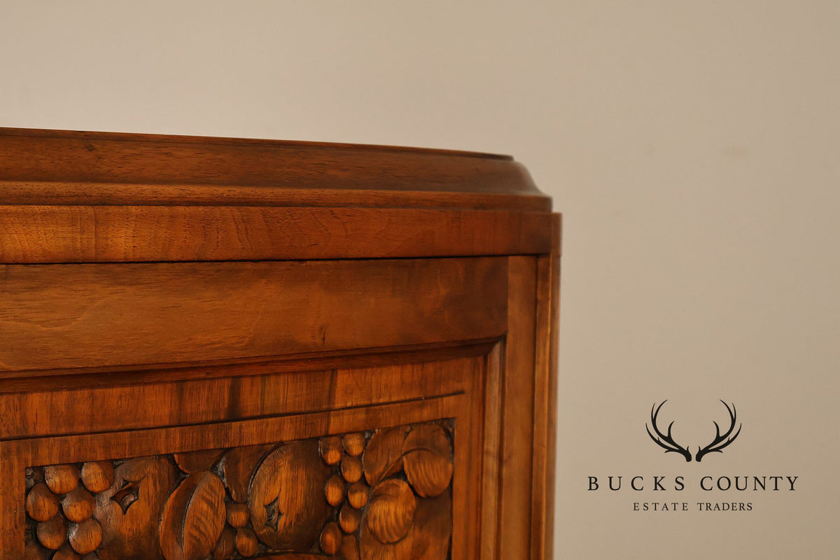 Antique European Art Deco Burl Walnut Marble Top Buffet With Art Nouveau Influence