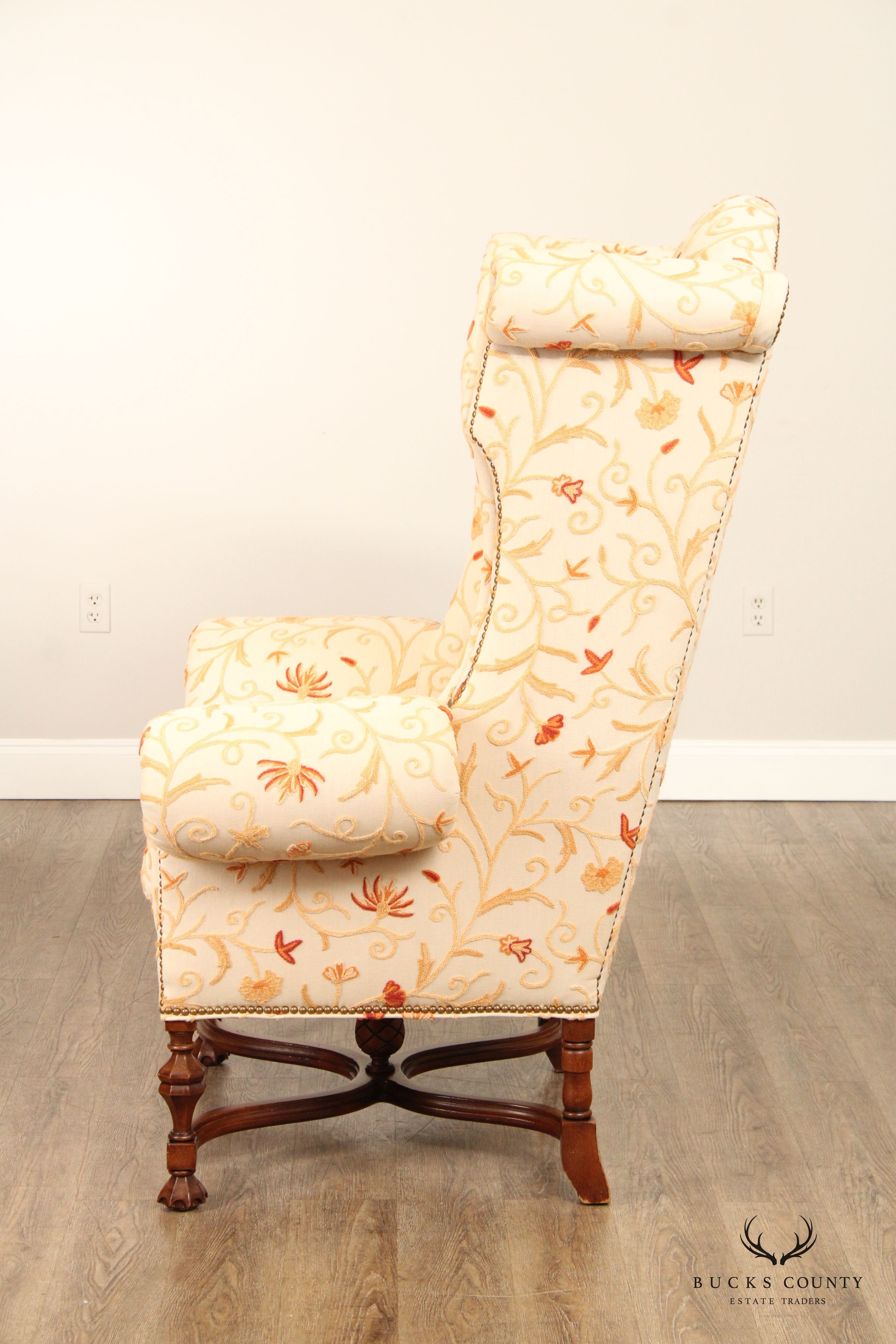 Lee Jofa William & Mary Style Wingback Lounge Chair