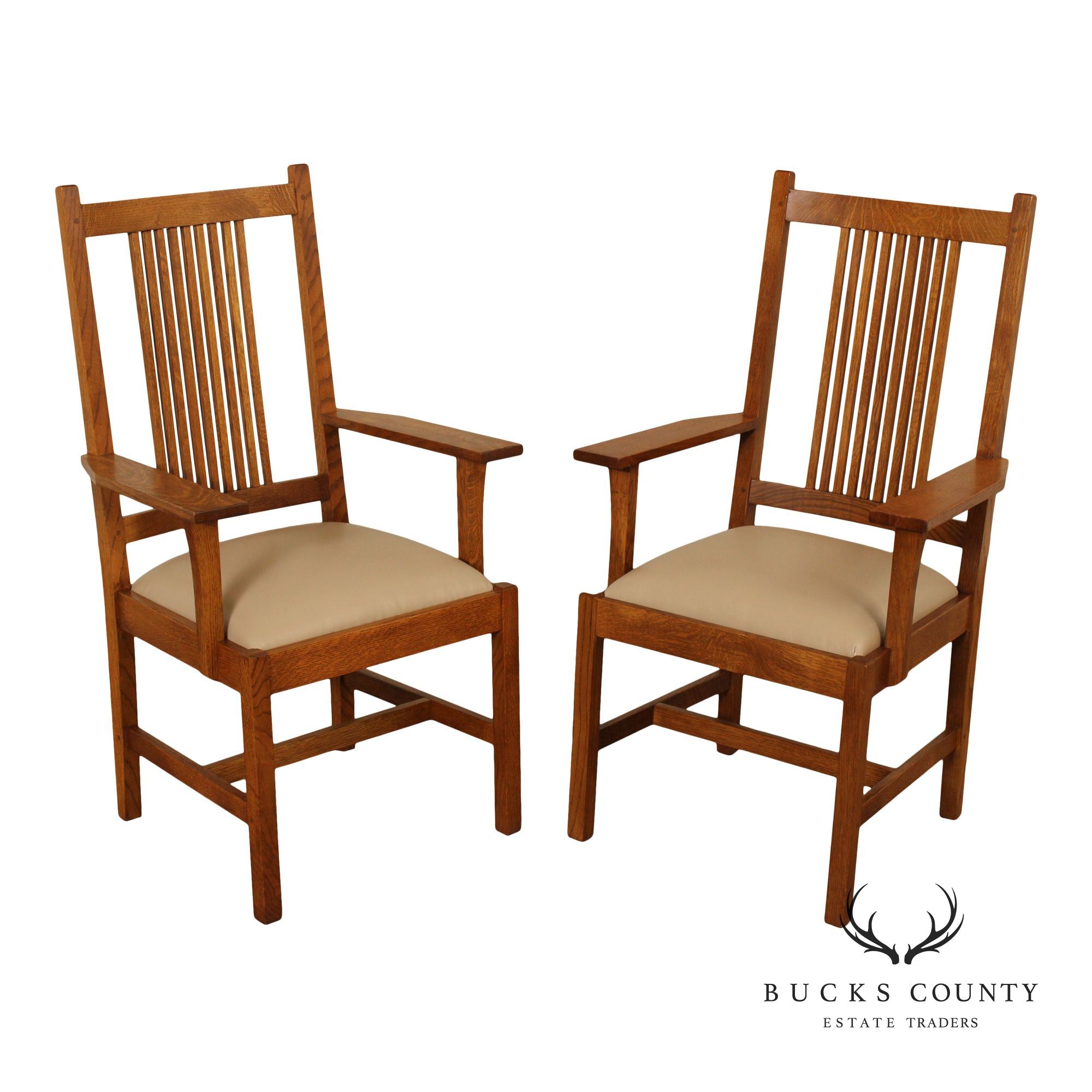 Stickley Mission Collection Pair of Oak Spindle Dining Armchairs