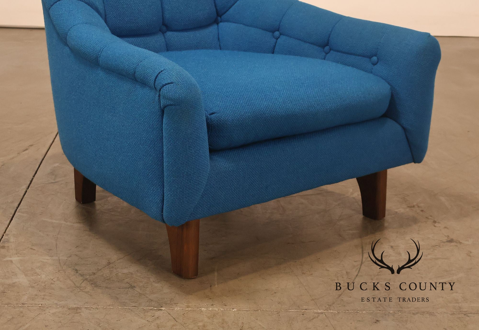 Vintage Schnadig Mid Century Modern Blue Upholstered Tufted Lounge Chair