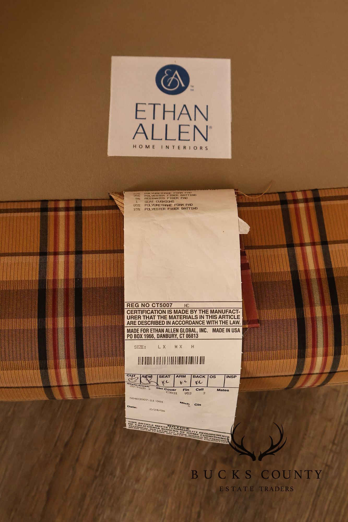 Ethan Allen Chippendale Style Plaid Upholstered Wing Chair