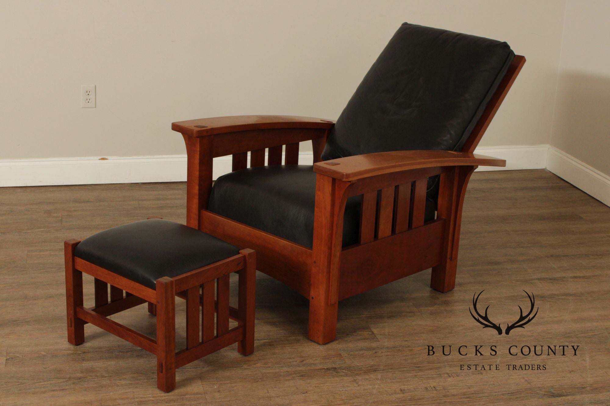 Stickley Mission Collection Bow Arm Morris Chair and Ottoman