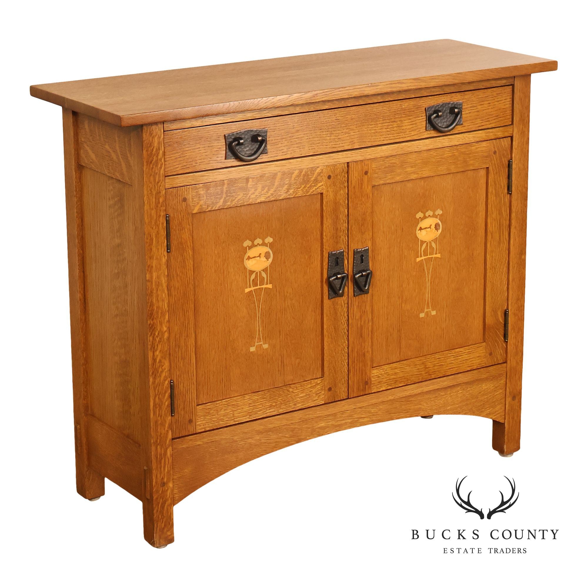 Stickley Mission Collection Harvey Ellis Inlay Oak Small Cabinet