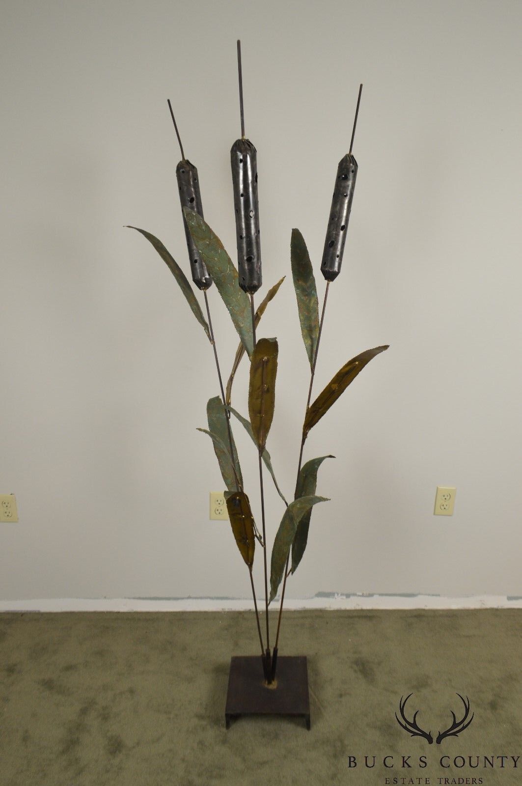 Brutalist Mid Century 72" Tall Cattail Metal Floor Sculpture