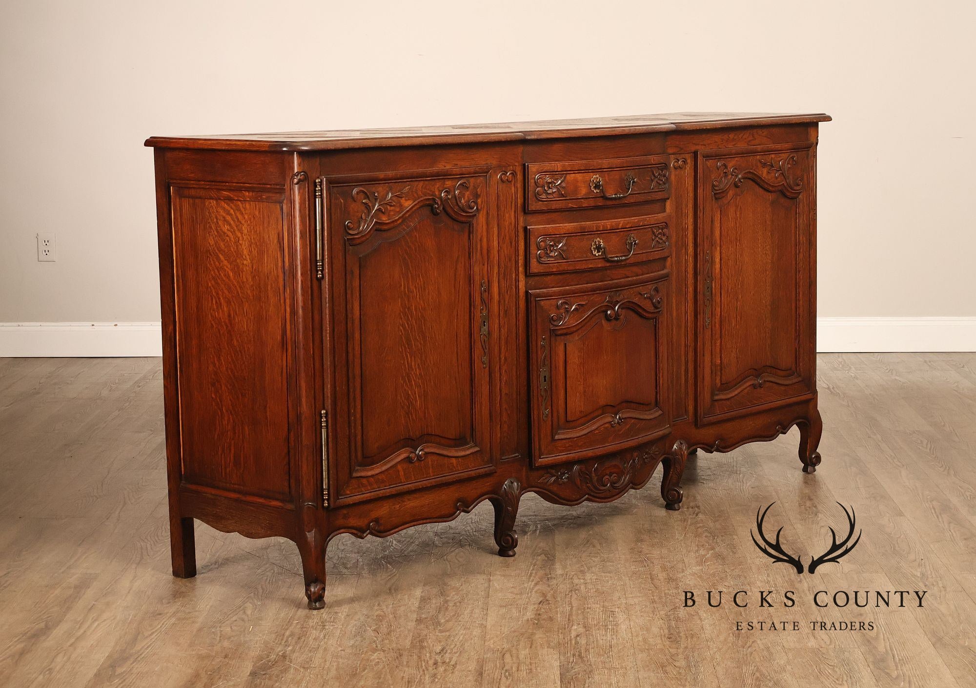 Antique Country French Louis XV Style Oak Buffet Sideboard