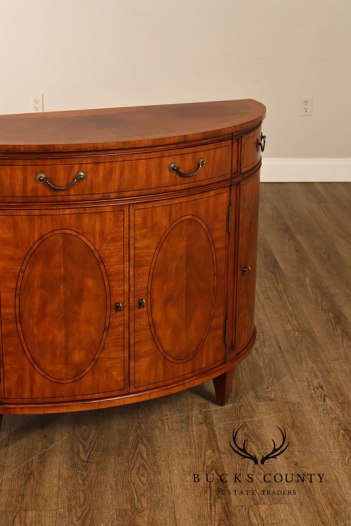 Ethan Allen Regency Style Inlaid Mahogany Demilune Console