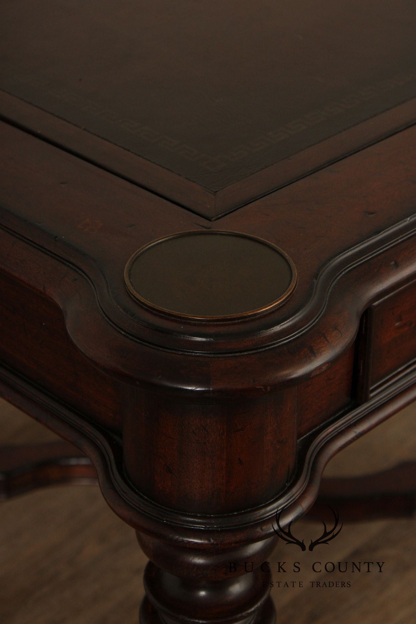 Jacobean Style Leather Top Dark Cherry Games Table