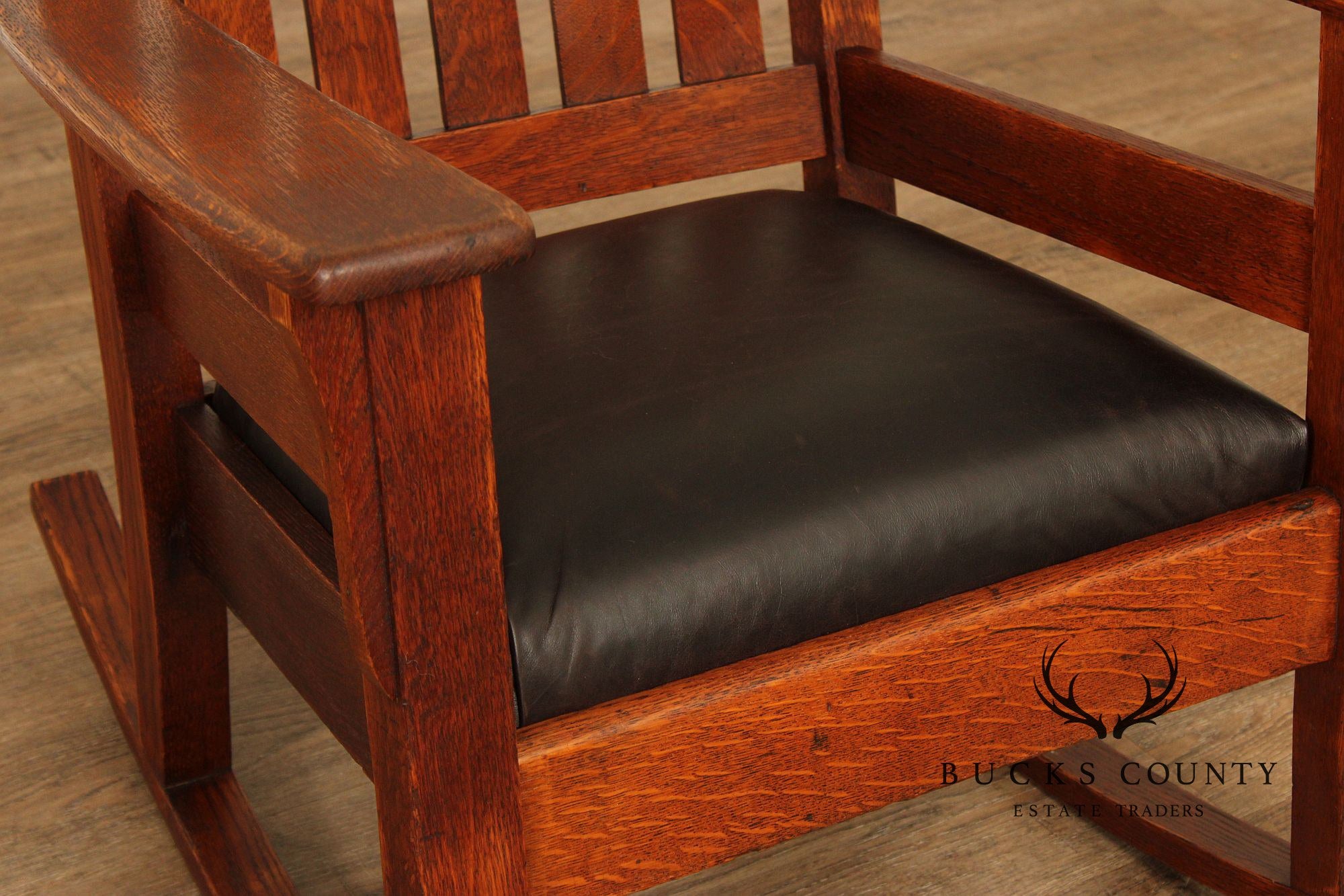 Antique Mission Oak Leather Seat Rocker